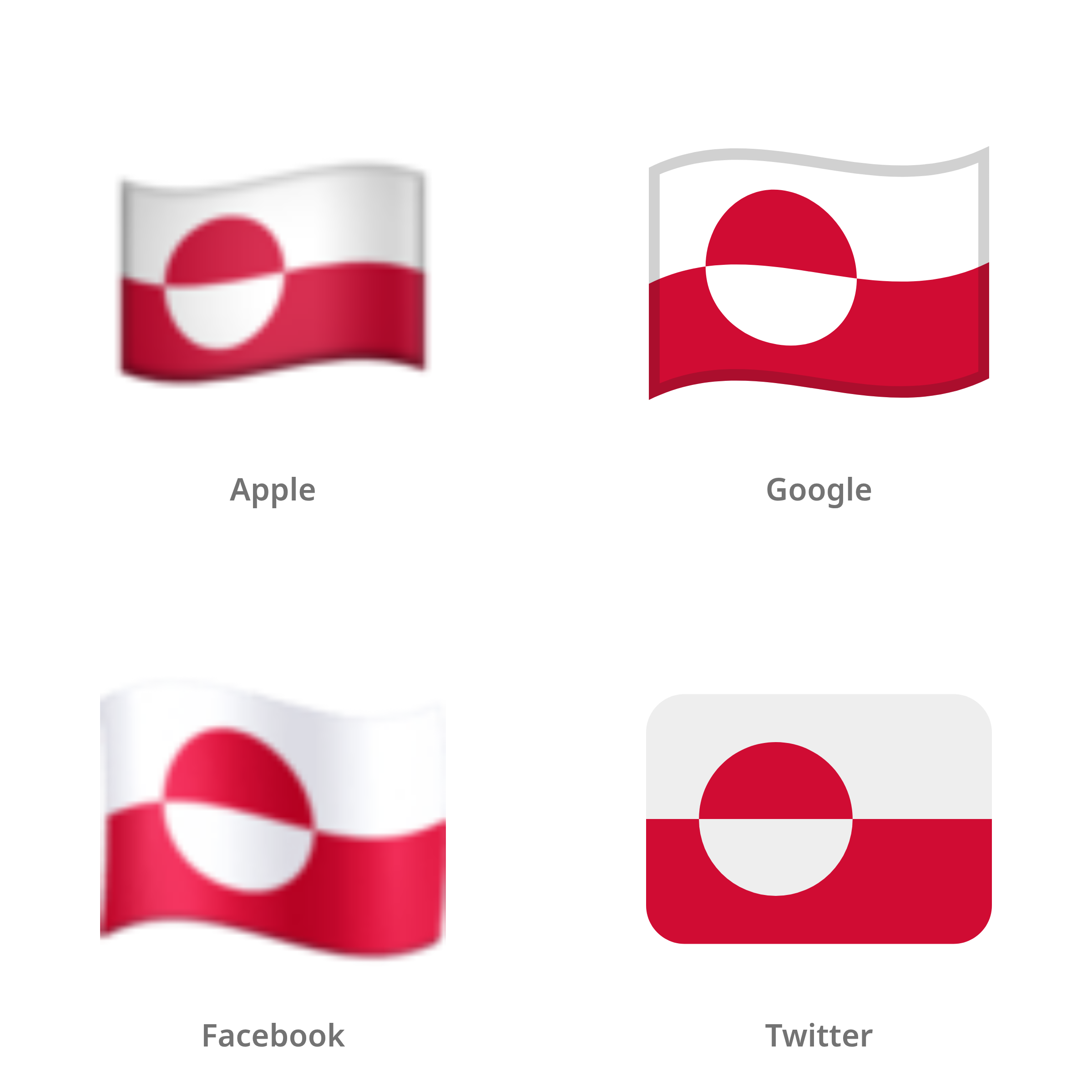 De emoji vlag: Groenland in Apple-, Google-, Facebook- en Twitter-stijl