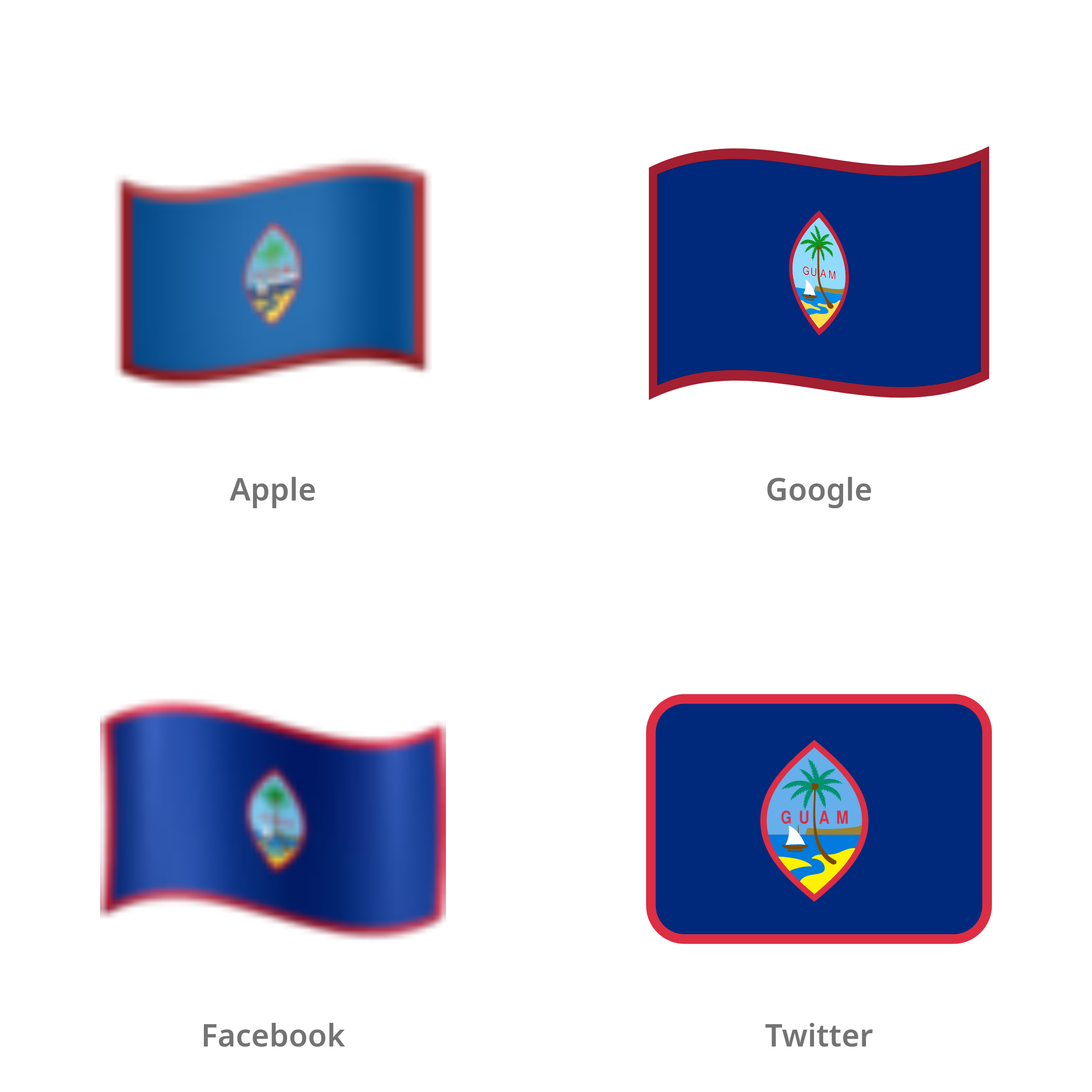 De emoji vlag: Guam in Apple-, Google-, Facebook- en Twitter-stijl
