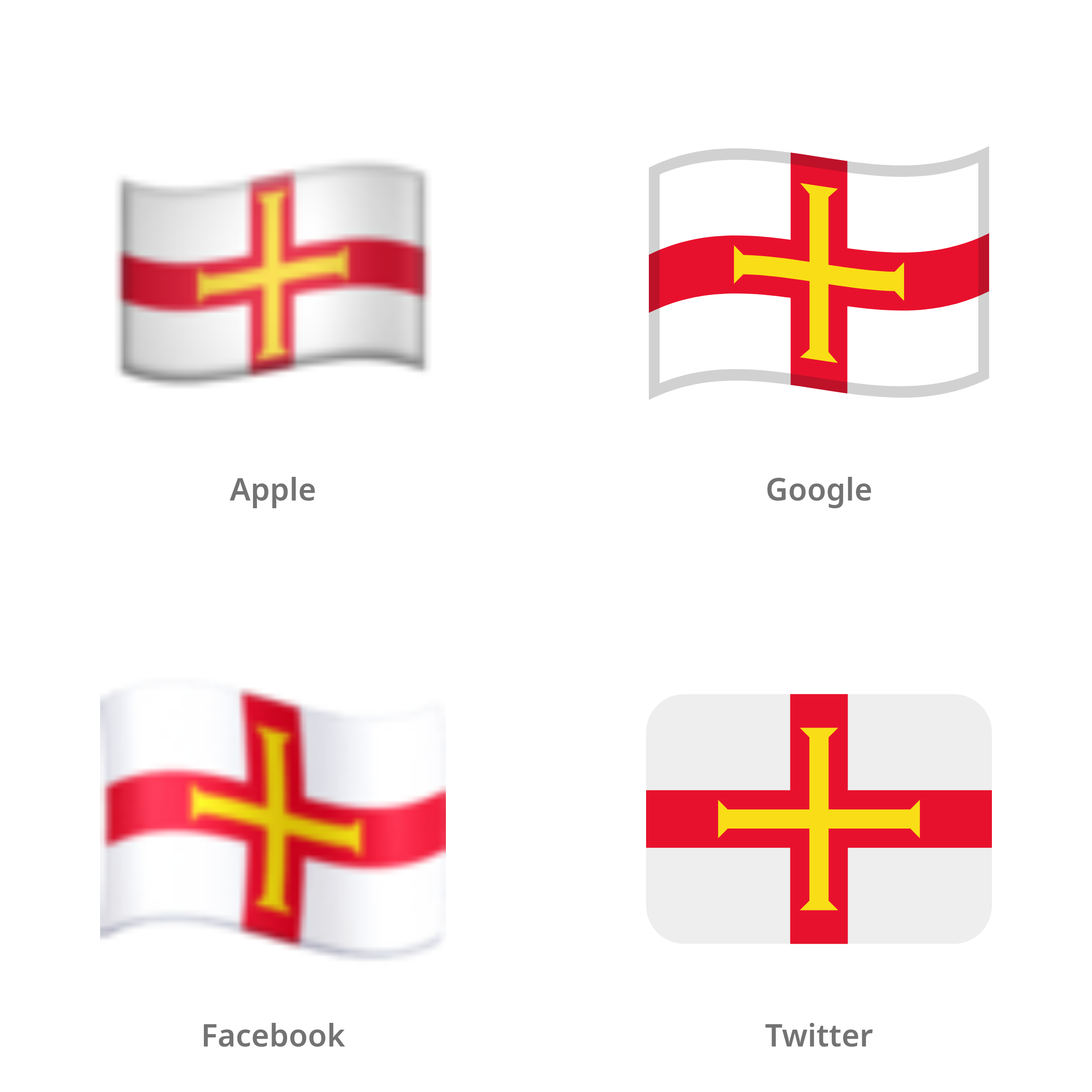 De emoji vlag: Guernsey in Apple-, Google-, Facebook- en Twitter-stijl