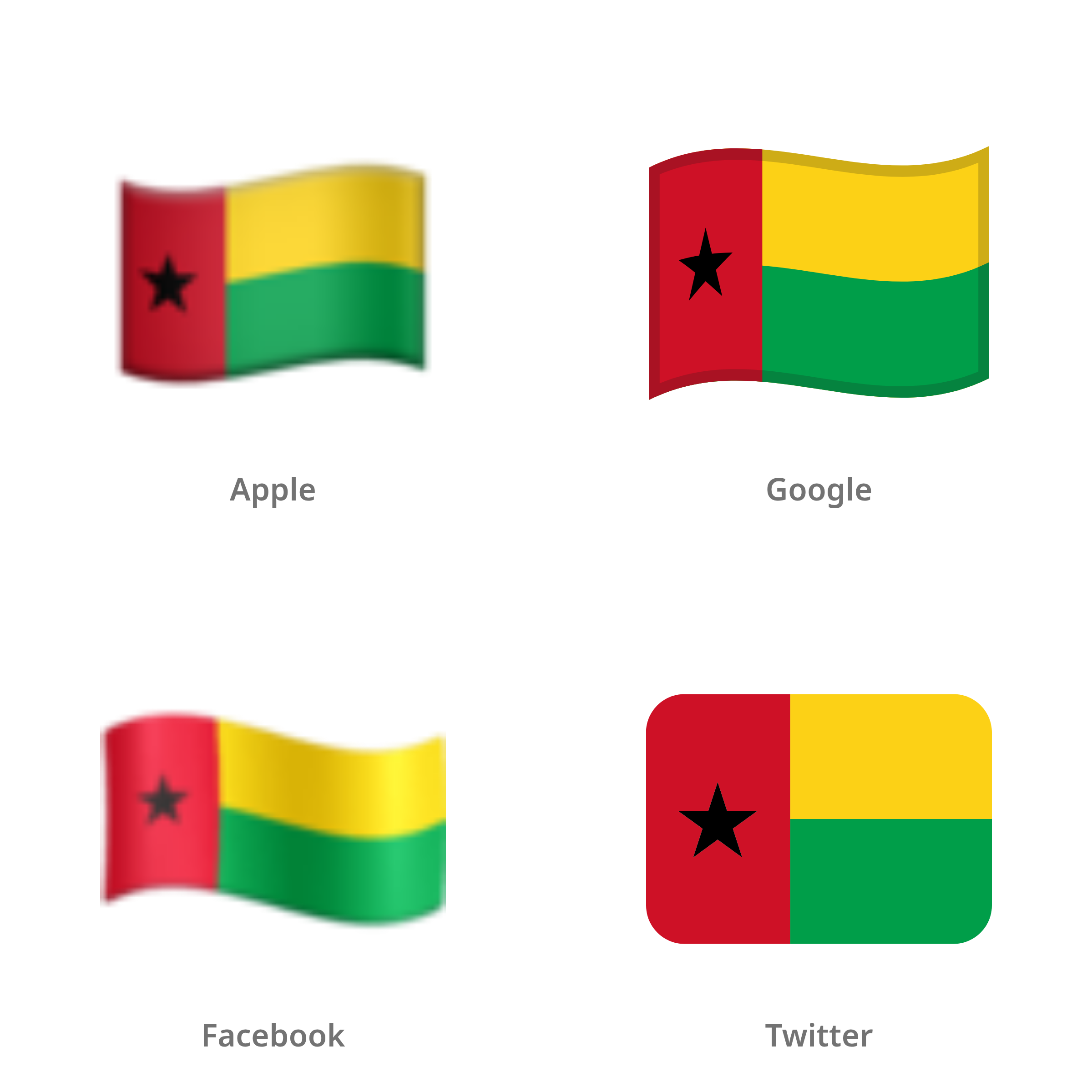De emoji vlag: Guinee-Bissau in Apple-, Google-, Facebook- en Twitter-stijl