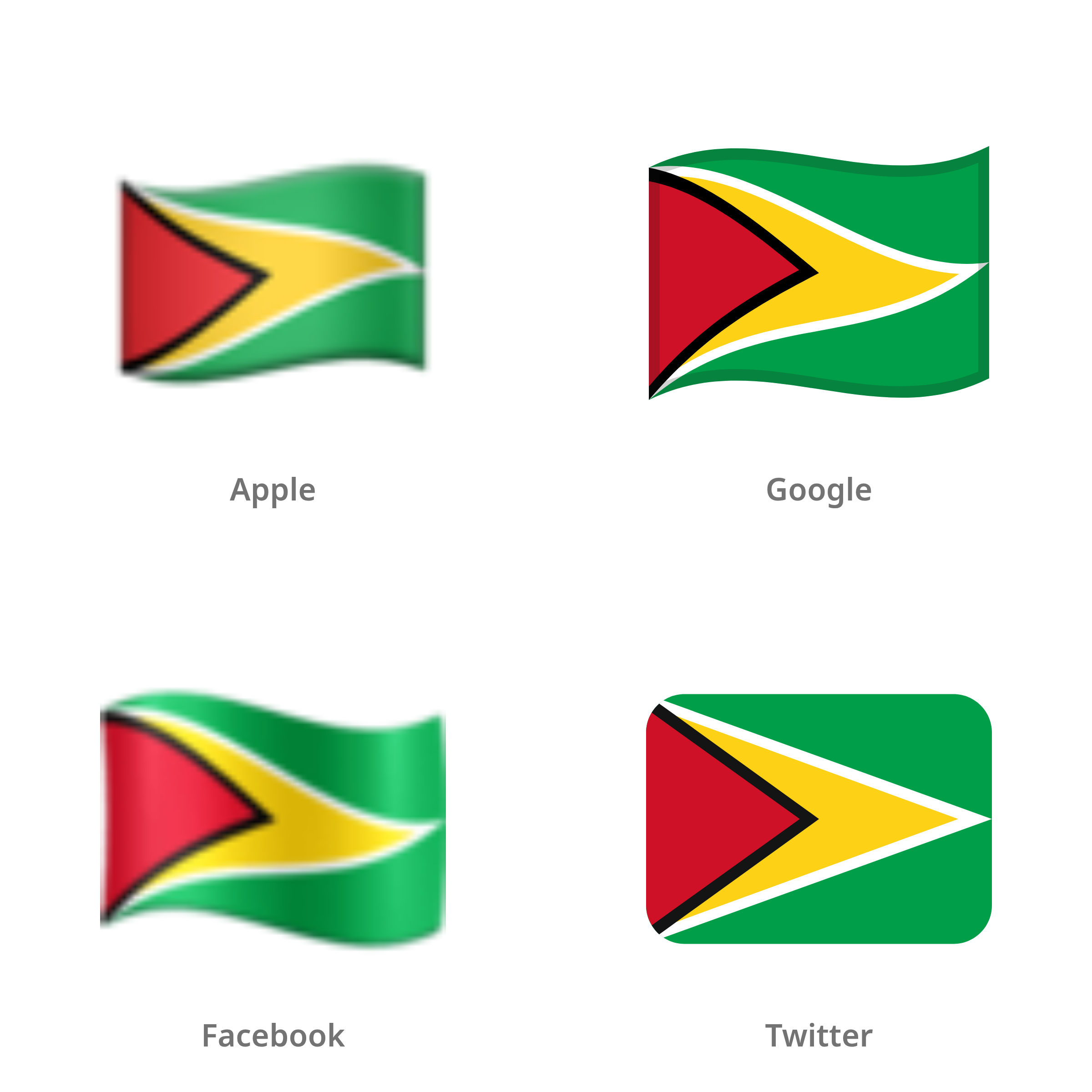 De emoji vlag: Guyana in Apple-, Google-, Facebook- en Twitter-stijl
