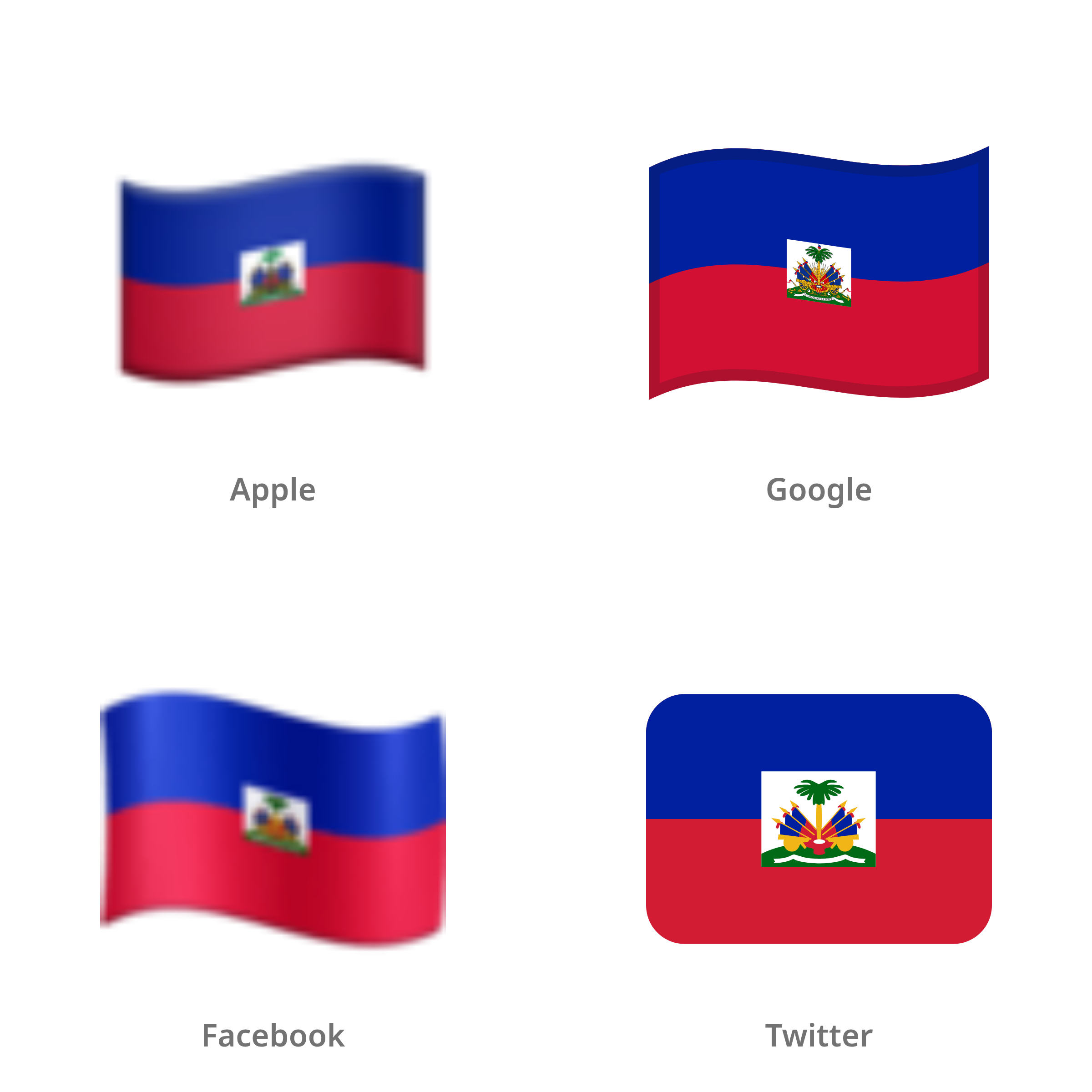 De emoji vlag: Haïti in Apple-, Google-, Facebook- en Twitter-stijl