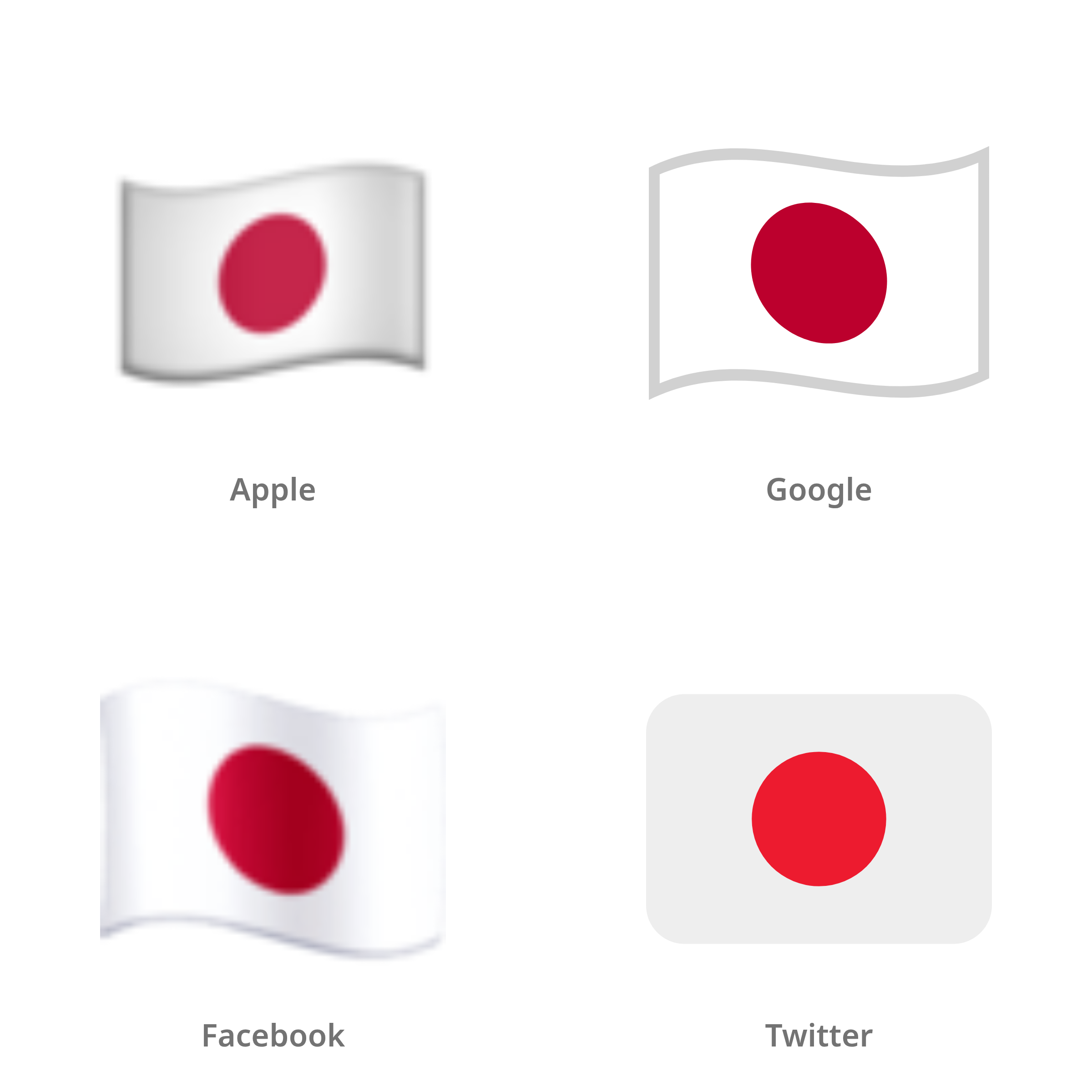 De emoji vlag: Japan in Apple-, Google-, Facebook- en Twitter-stijl