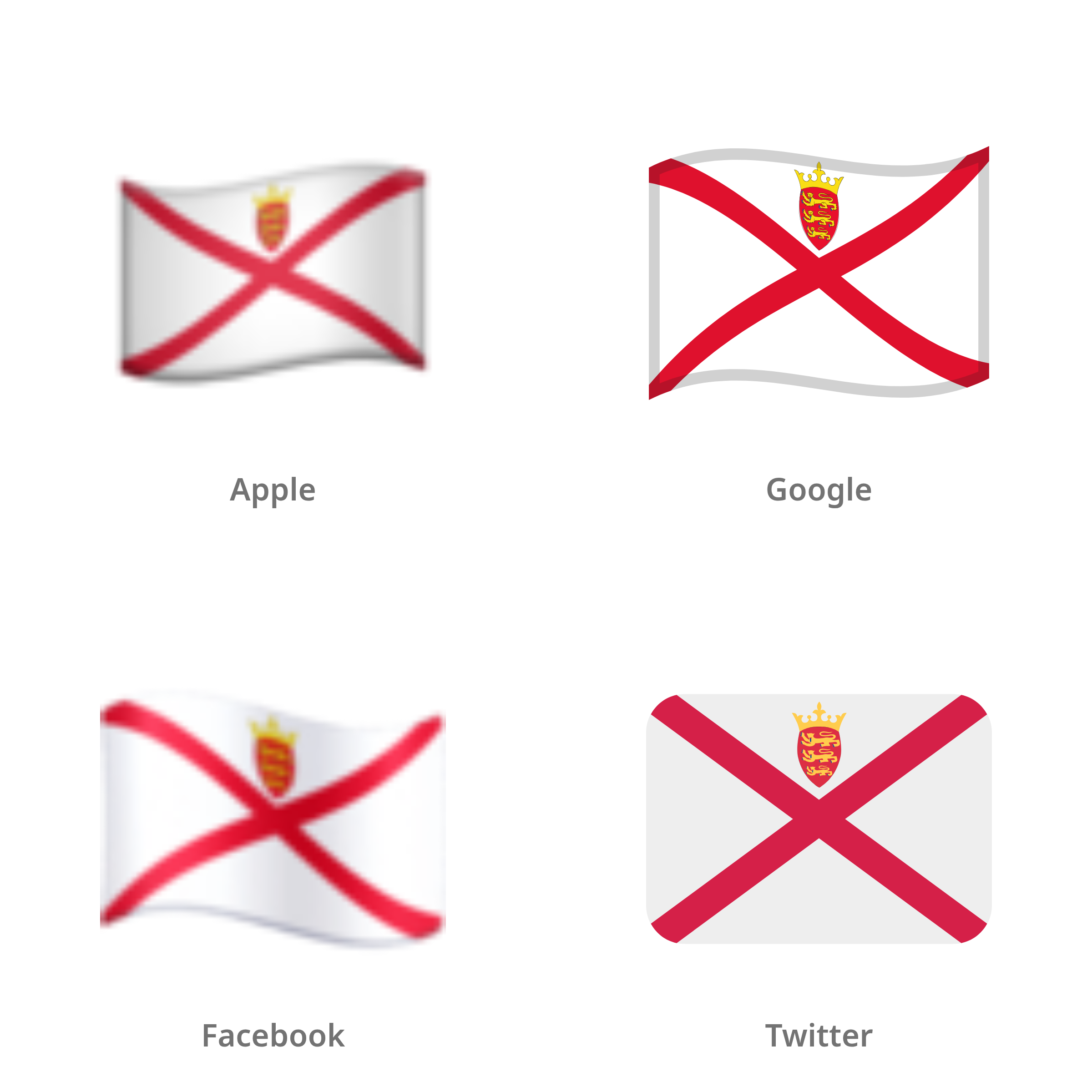 De emoji vlag: Jersey in Apple-, Google-, Facebook- en Twitter-stijl