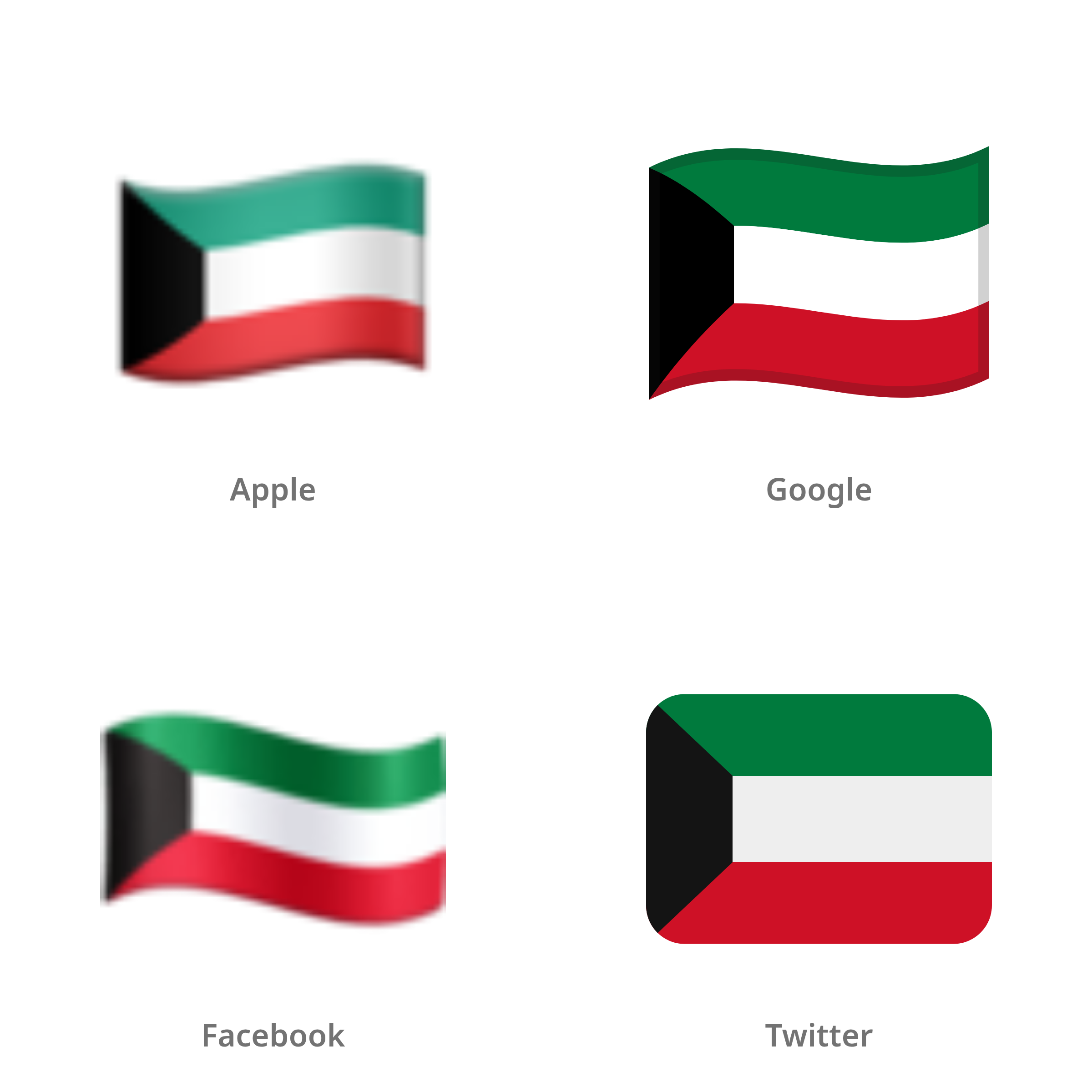 De emoji vlag: Koeweit in Apple-, Google-, Facebook- en Twitter-stijl