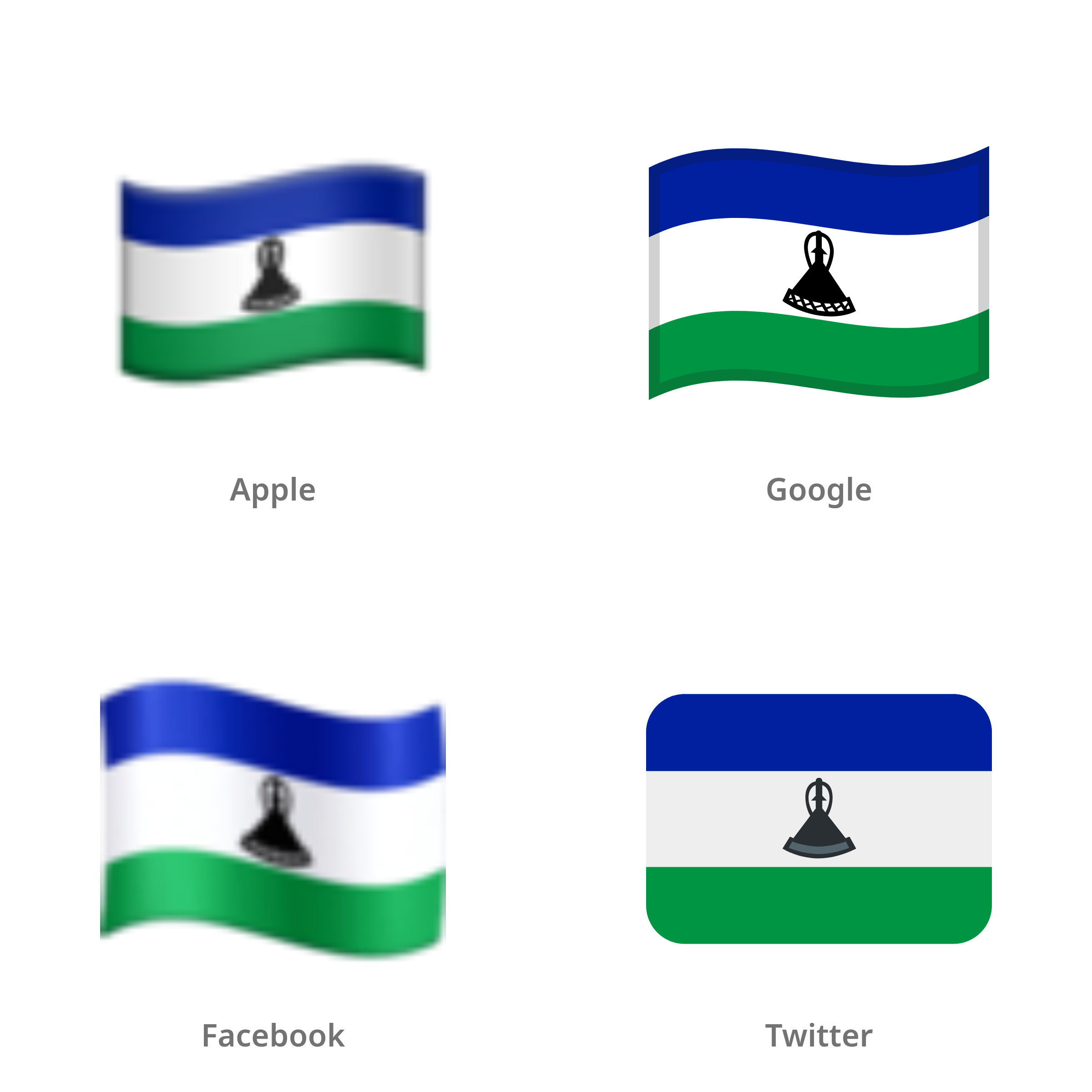 De emoji vlag: Lesotho in Apple-, Google-, Facebook- en Twitter-stijl
