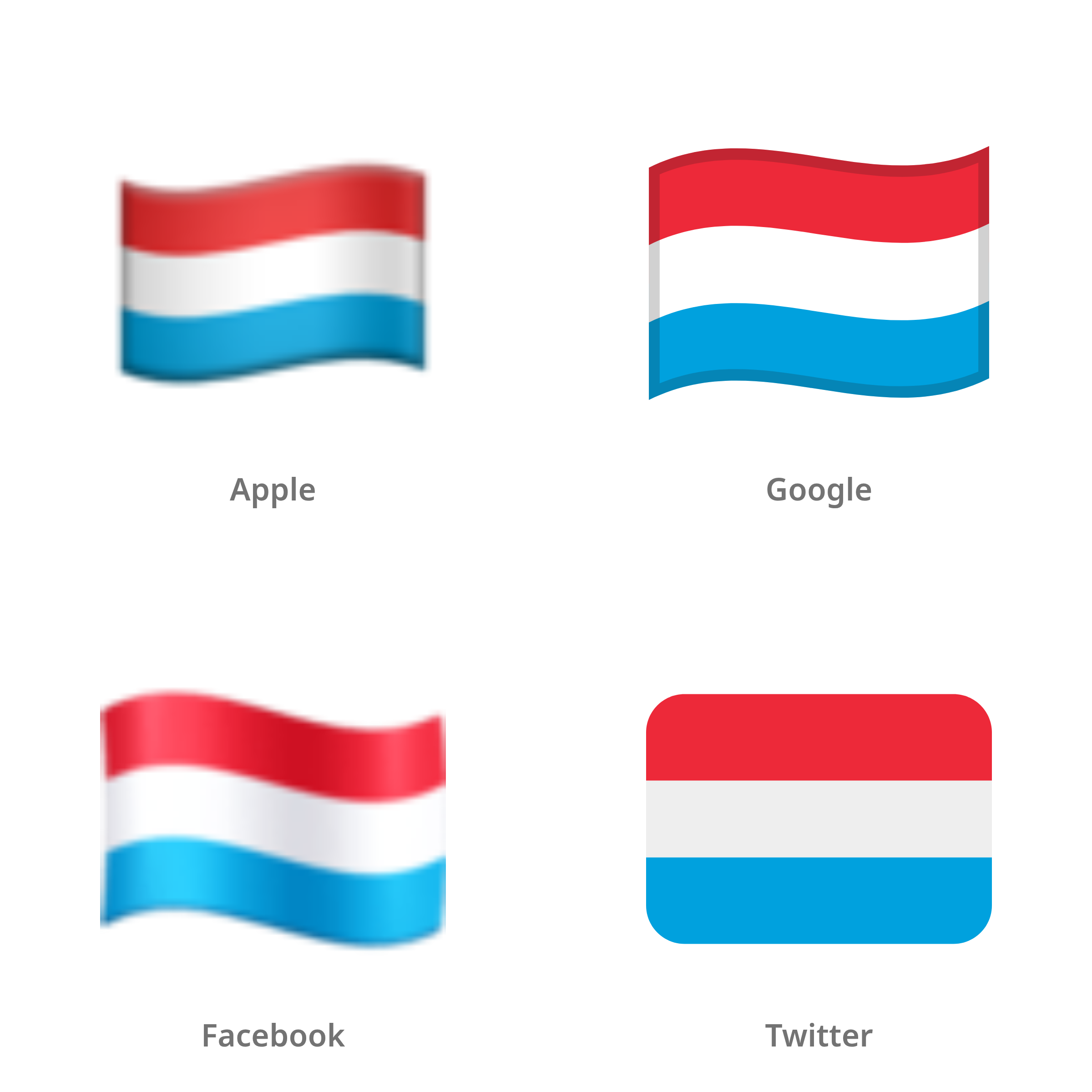 De emoji vlag: Luxemburg in Apple-, Google-, Facebook- en Twitter-stijl