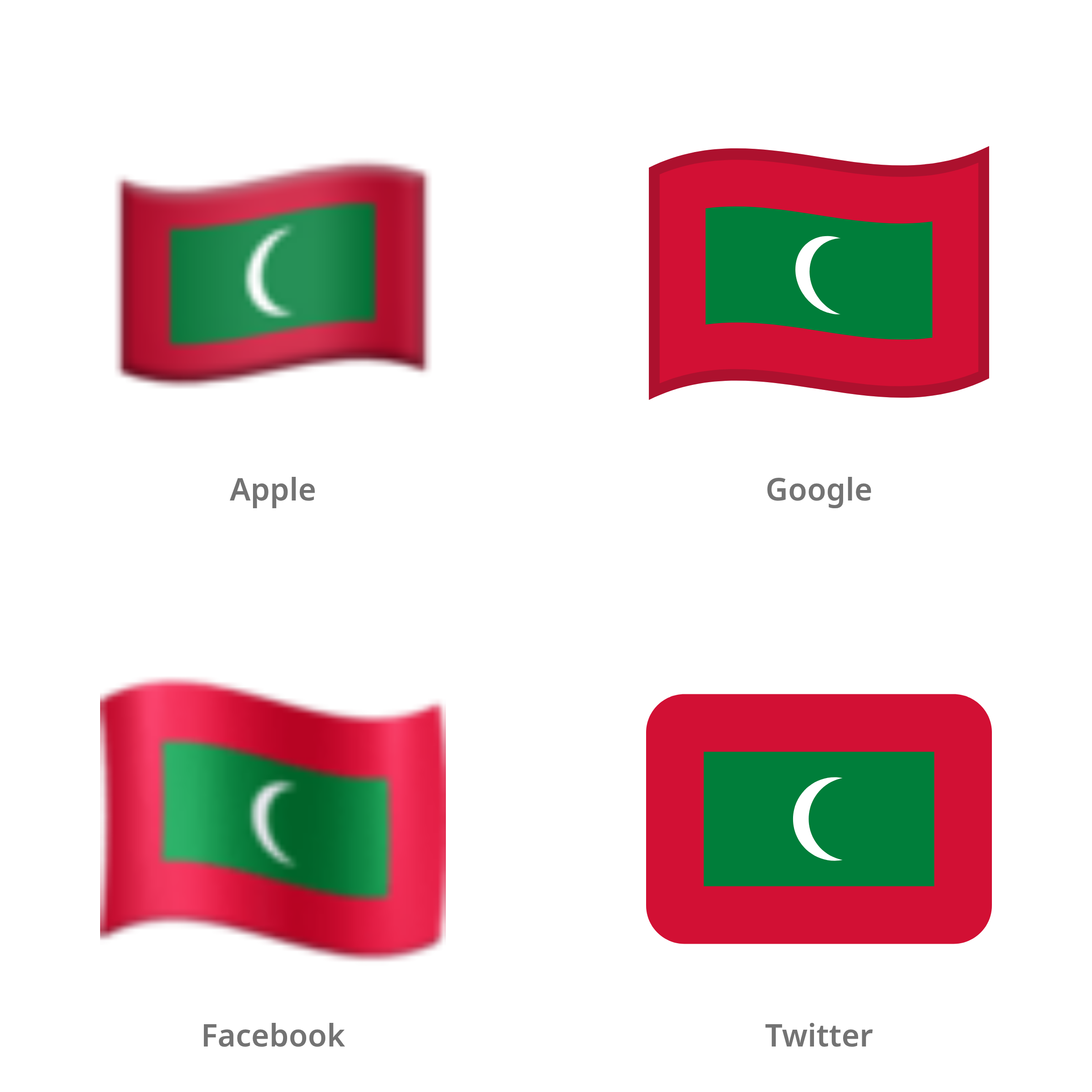 De emoji vlag: Maldiven in Apple-, Google-, Facebook- en Twitter-stijl