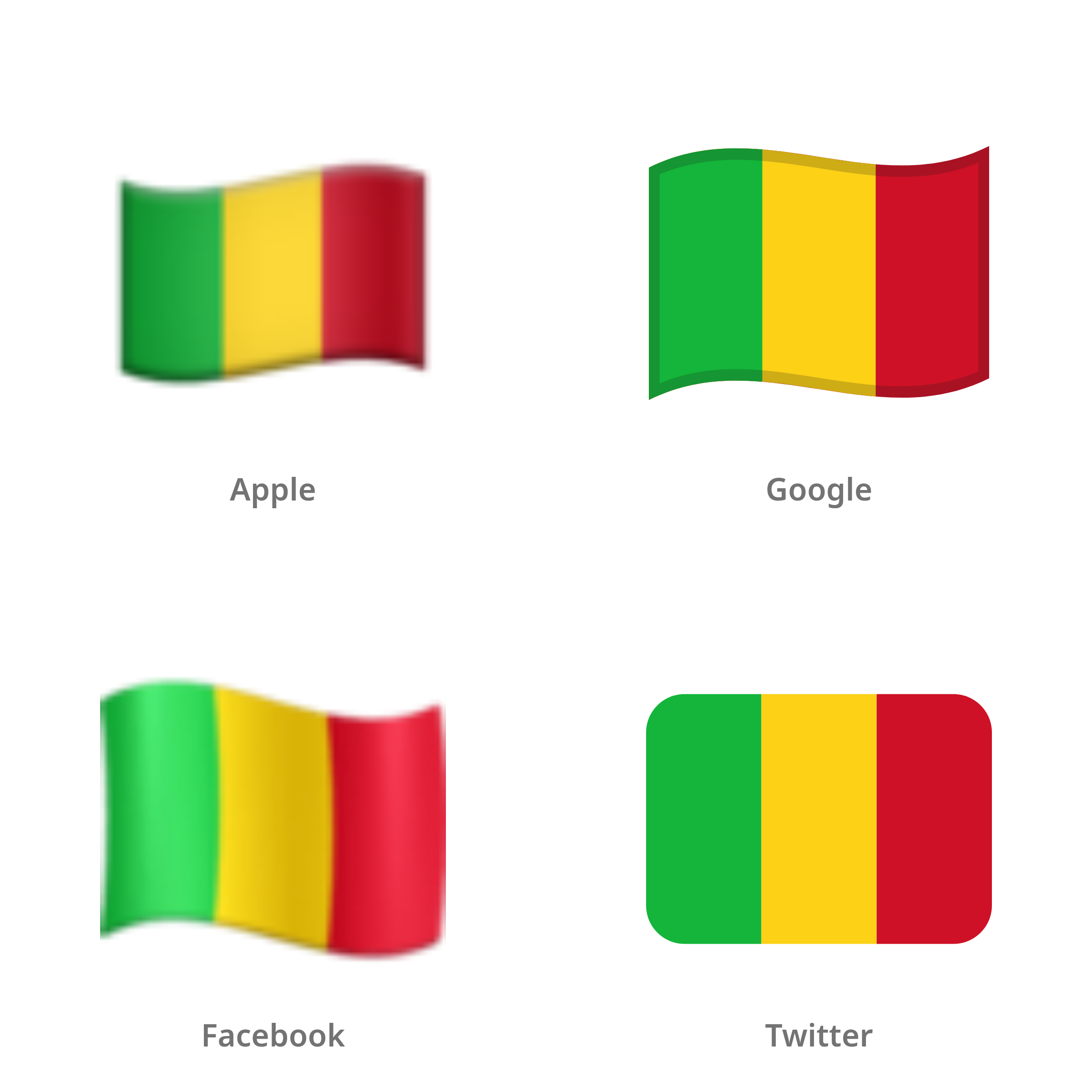 De emoji vlag: Mali in Apple-, Google-, Facebook- en Twitter-stijl