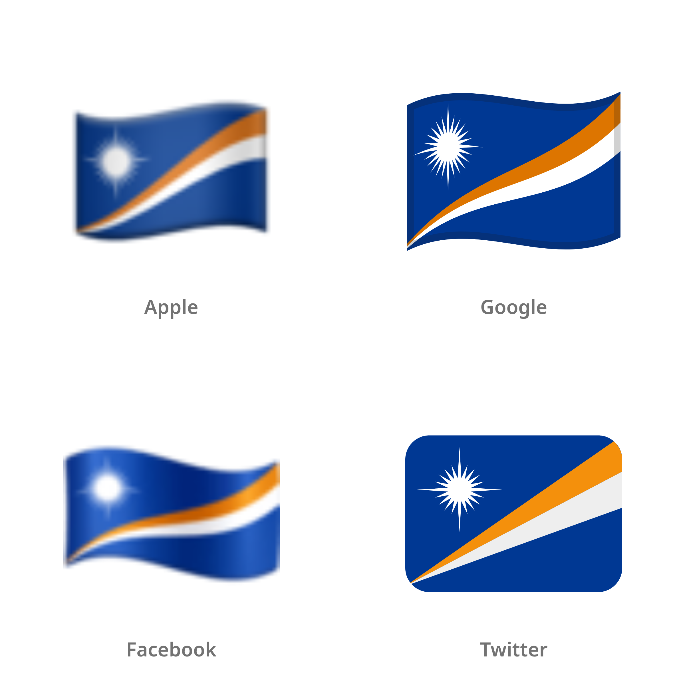 De emoji vlag: Marshalleilanden in Apple-, Google-, Facebook- en Twitter-stijl
