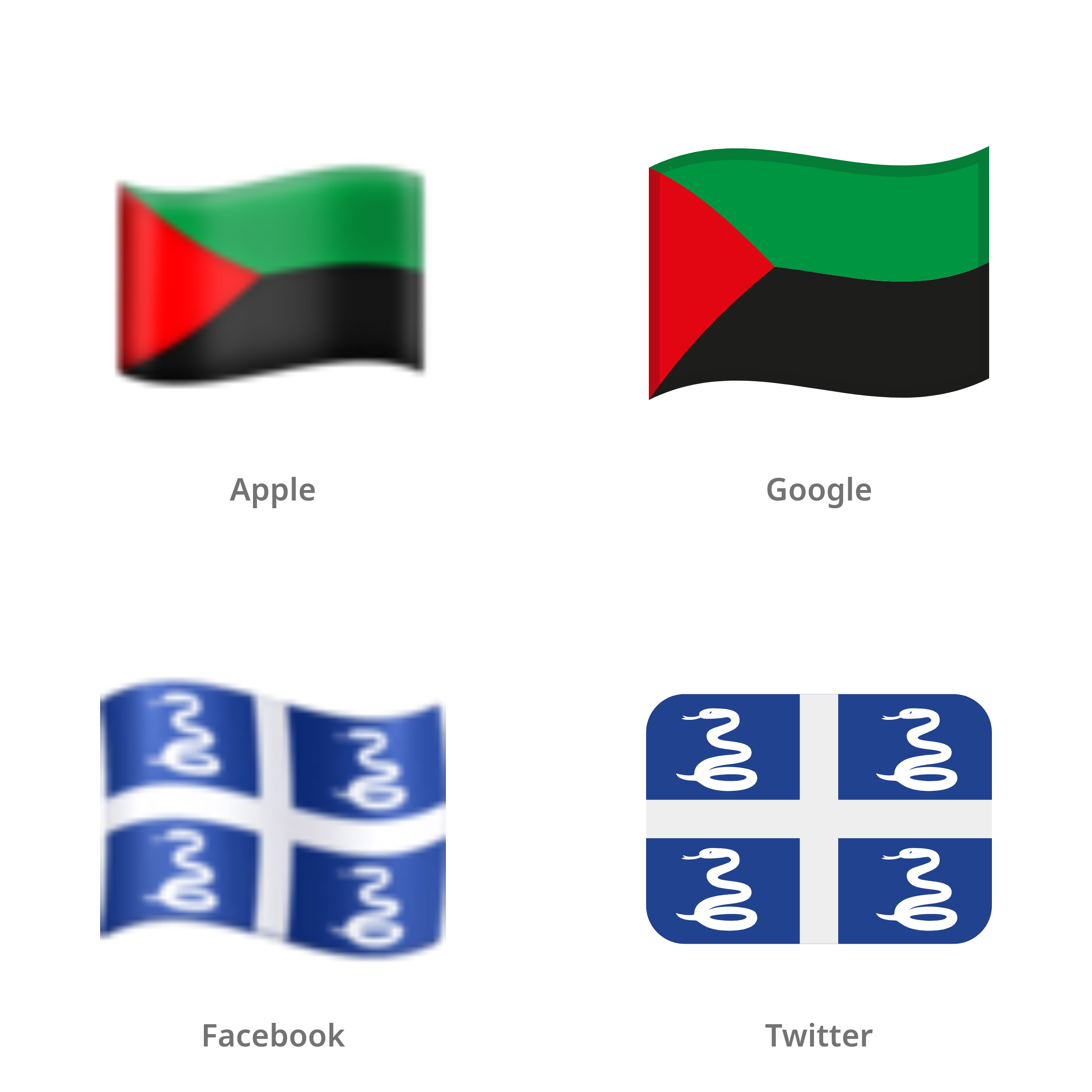 De emoji vlag: Martinique in Apple-, Google-, Facebook- en Twitter-stijl