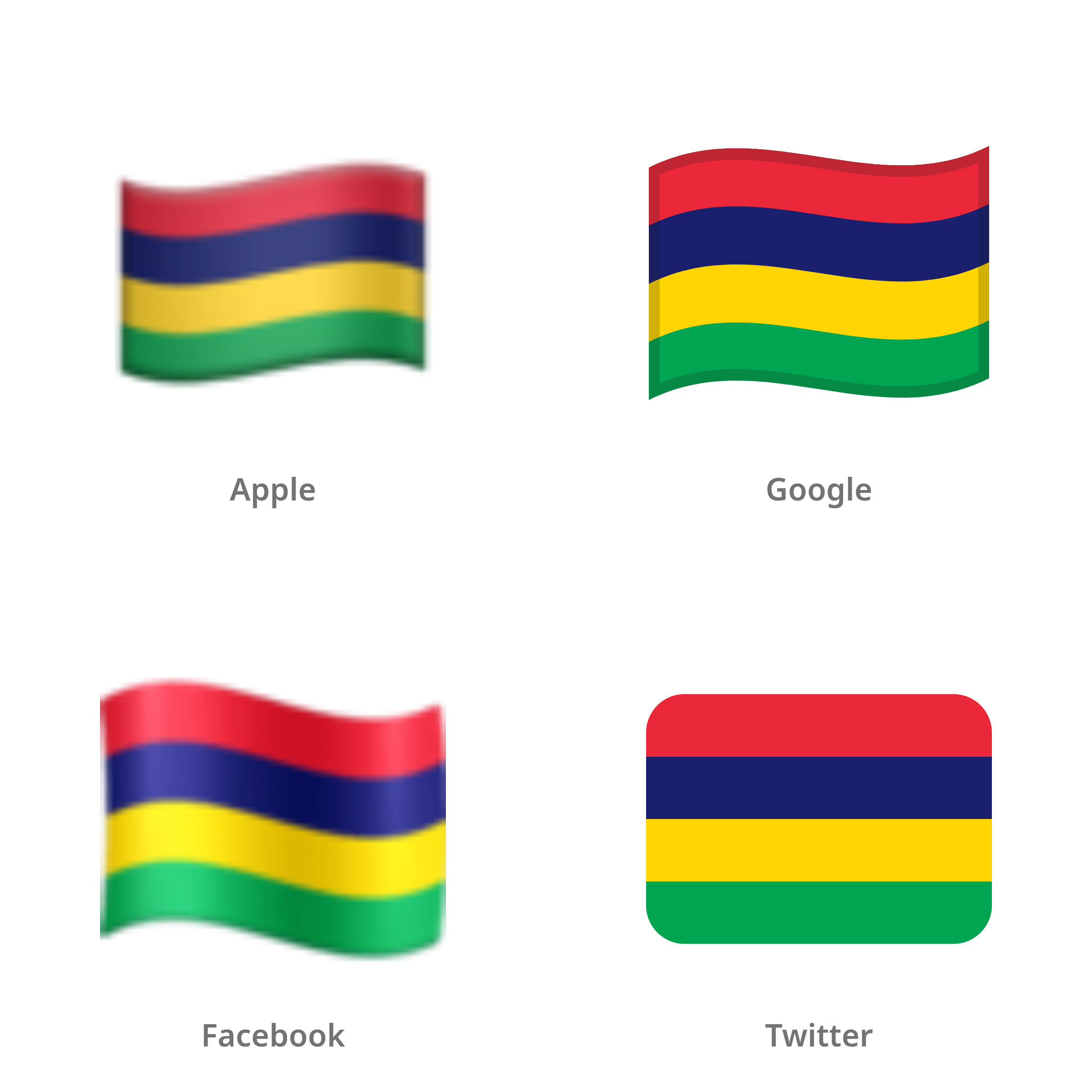 De emoji vlag: Mauritius in Apple-, Google-, Facebook- en Twitter-stijl