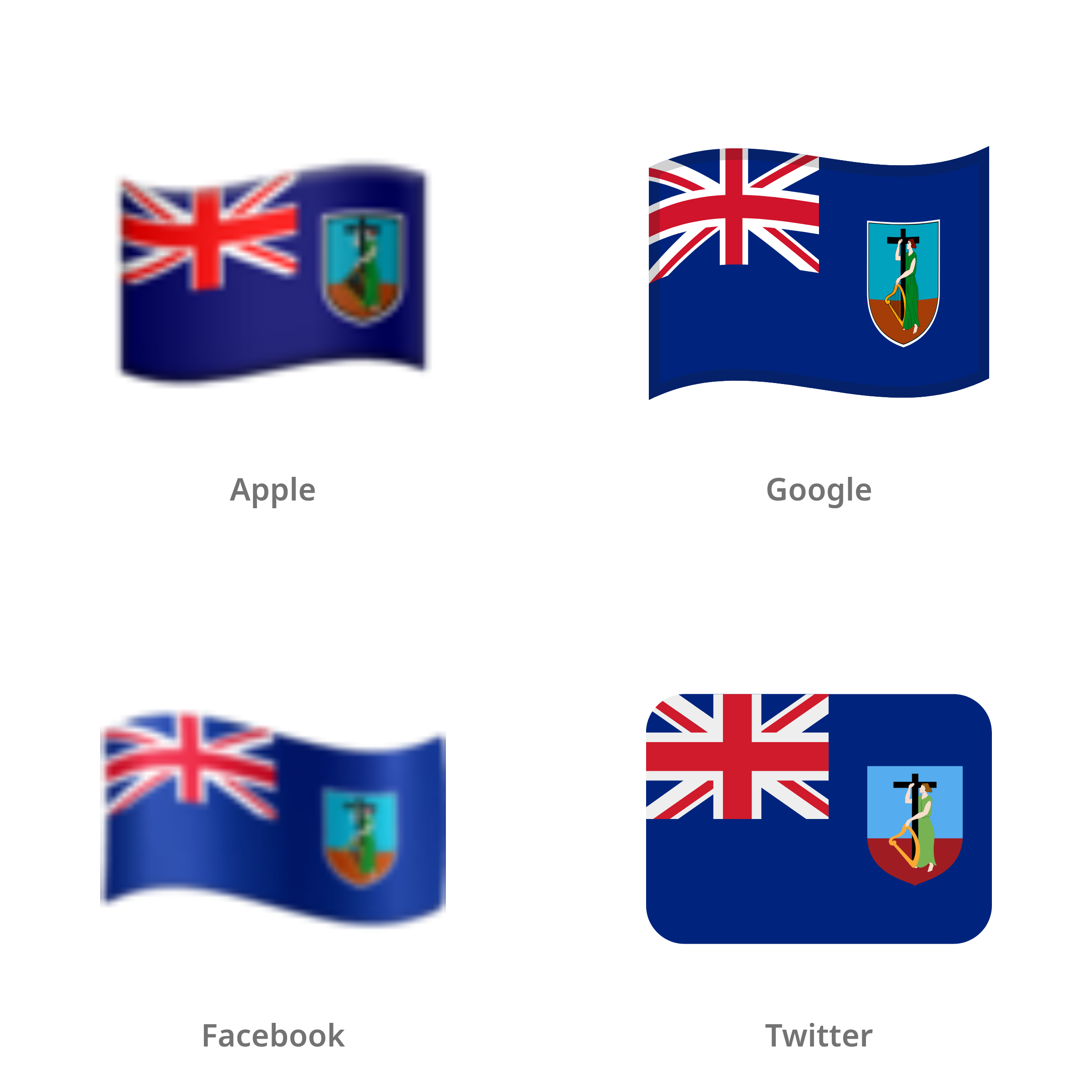 De emoji vlag: Montserrat in Apple-, Google-, Facebook- en Twitter-stijl