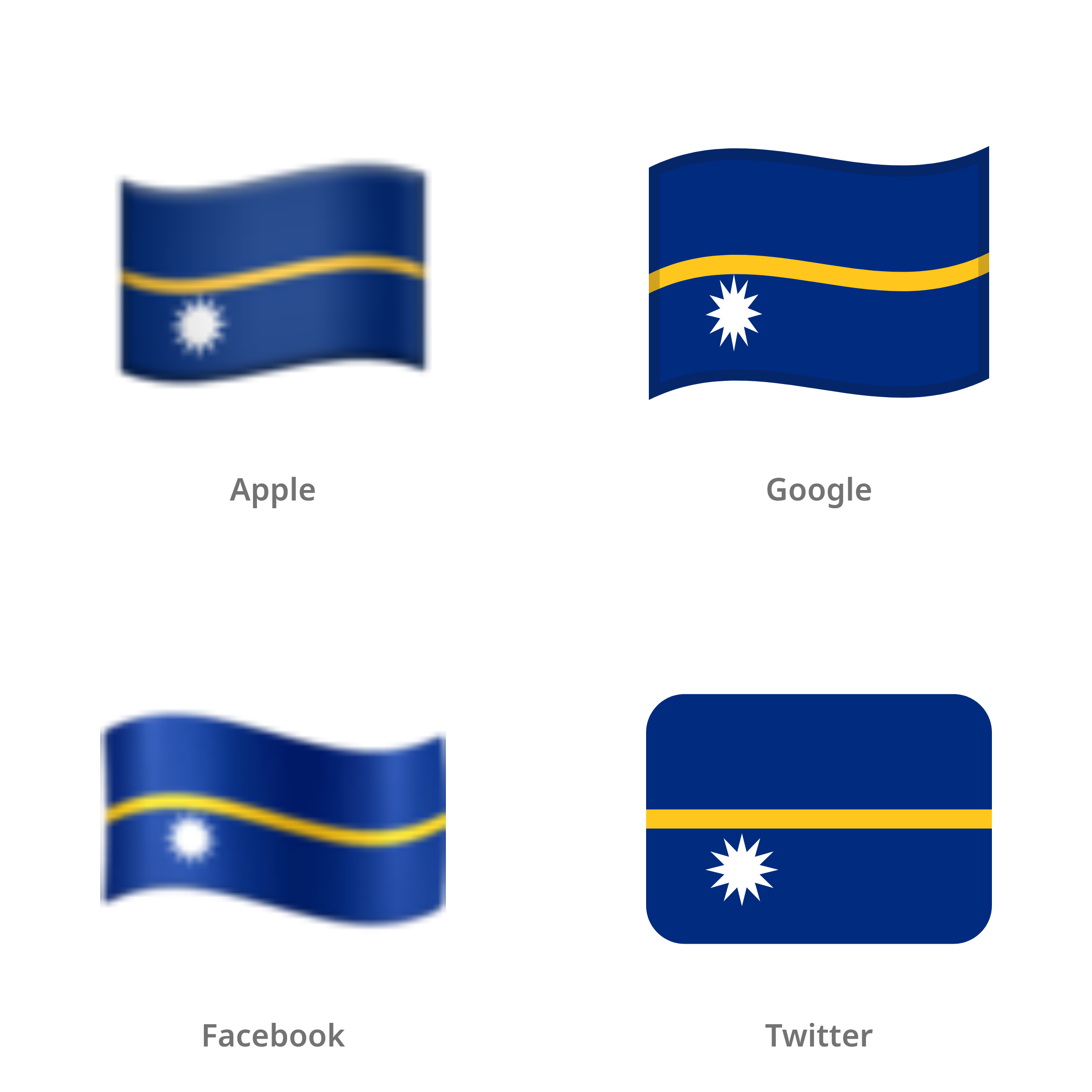 De emoji vlag: Nauru in Apple-, Google-, Facebook- en Twitter-stijl