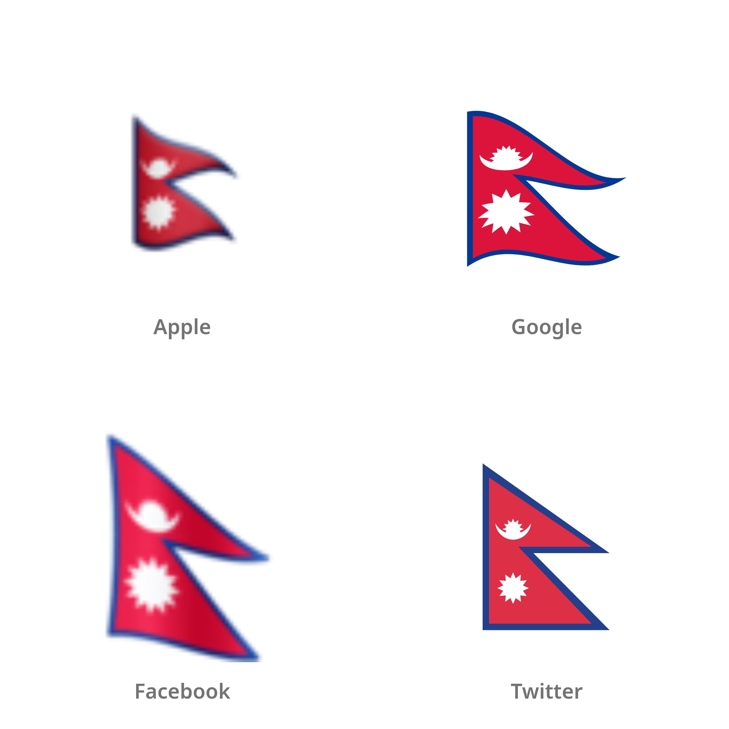 De emoji vlag: Nepal in Apple-, Google-, Facebook- en Twitter-stijl