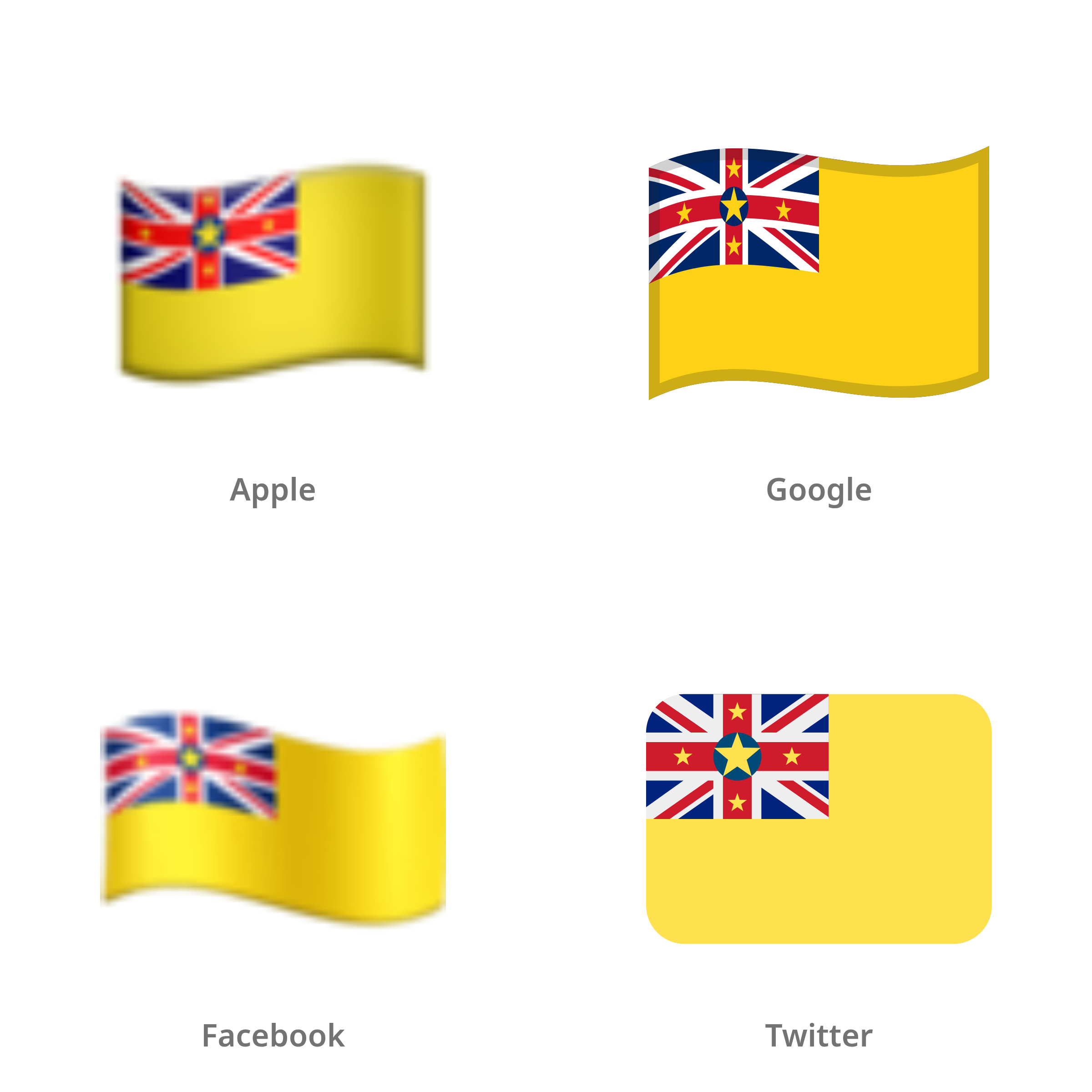 De emoji vlag: Niue in Apple-, Google-, Facebook- en Twitter-stijl