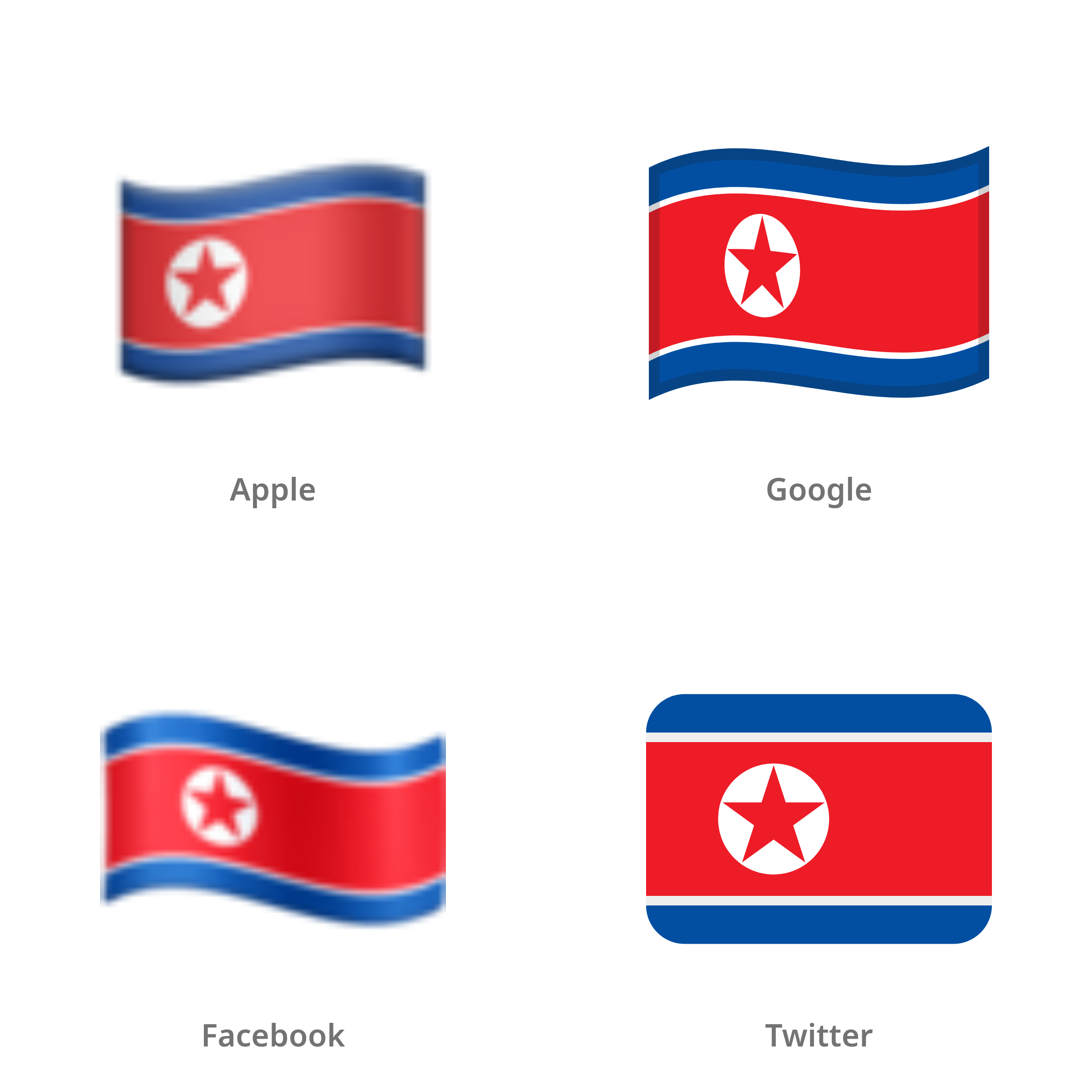 De emoji vlag: Noord-Korea in Apple-, Google-, Facebook- en Twitter-stijl