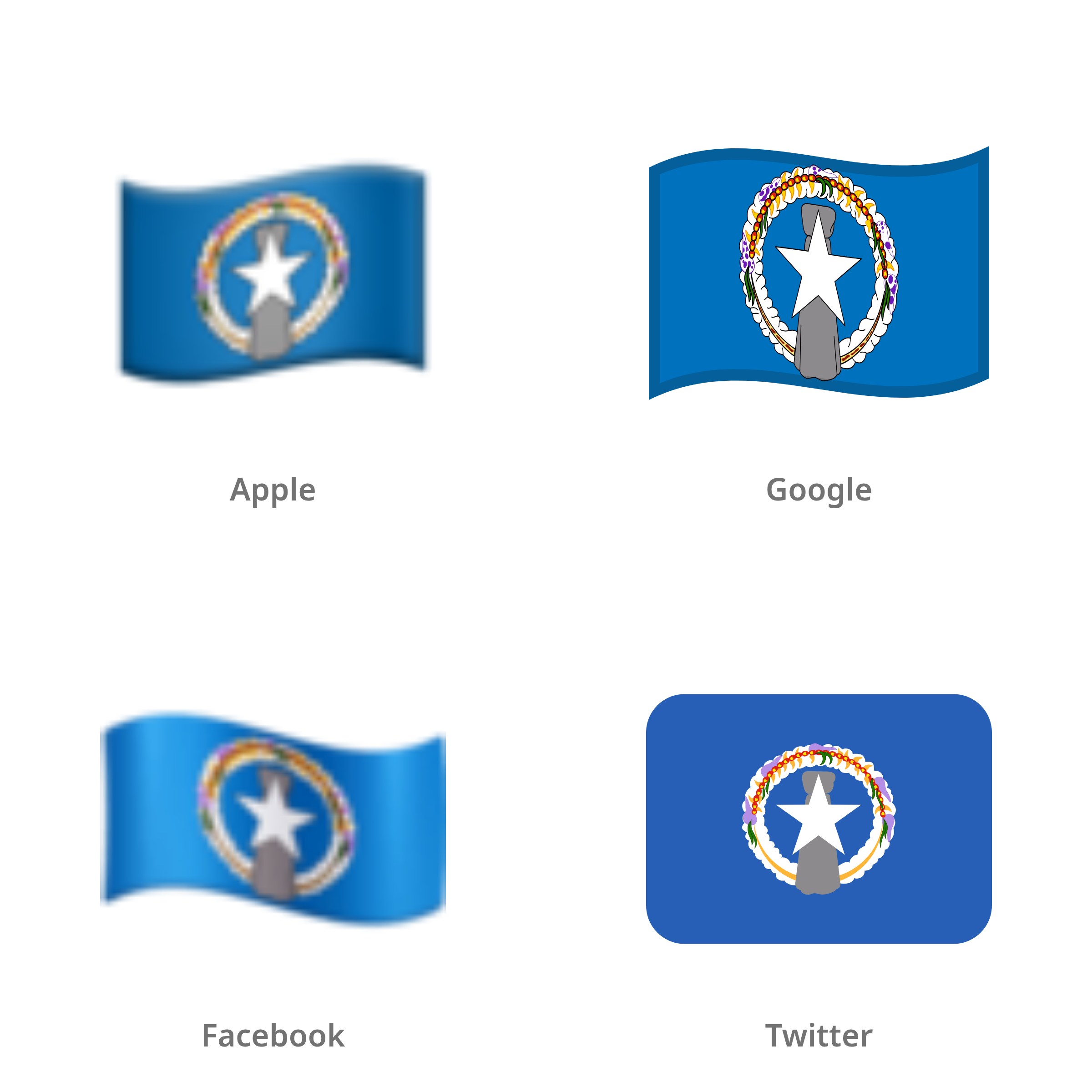De emoji vlag: Noordelijke Marianen in Apple-, Google-, Facebook- en Twitter-stijl