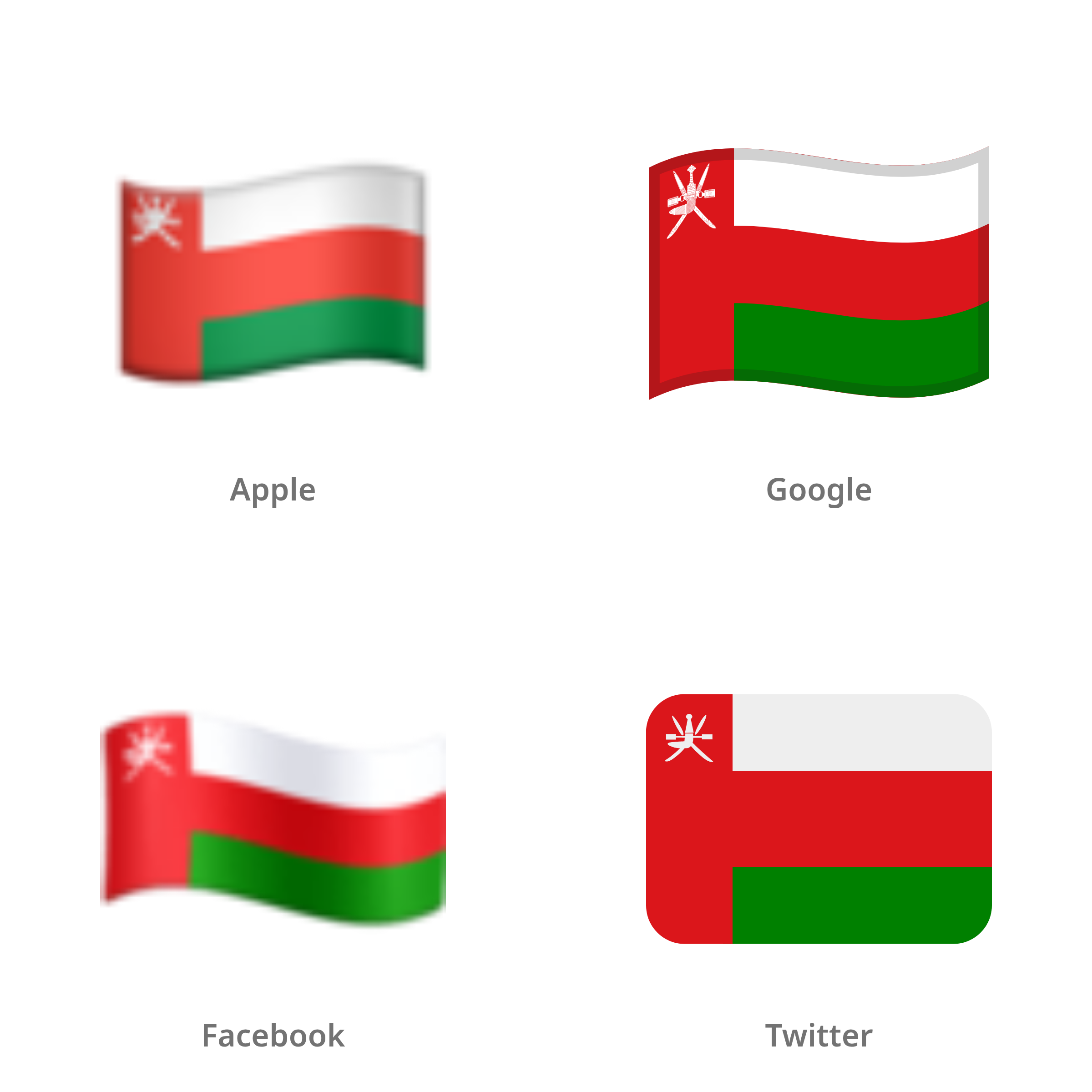 De emoji vlag: Oman in Apple-, Google-, Facebook- en Twitter-stijl