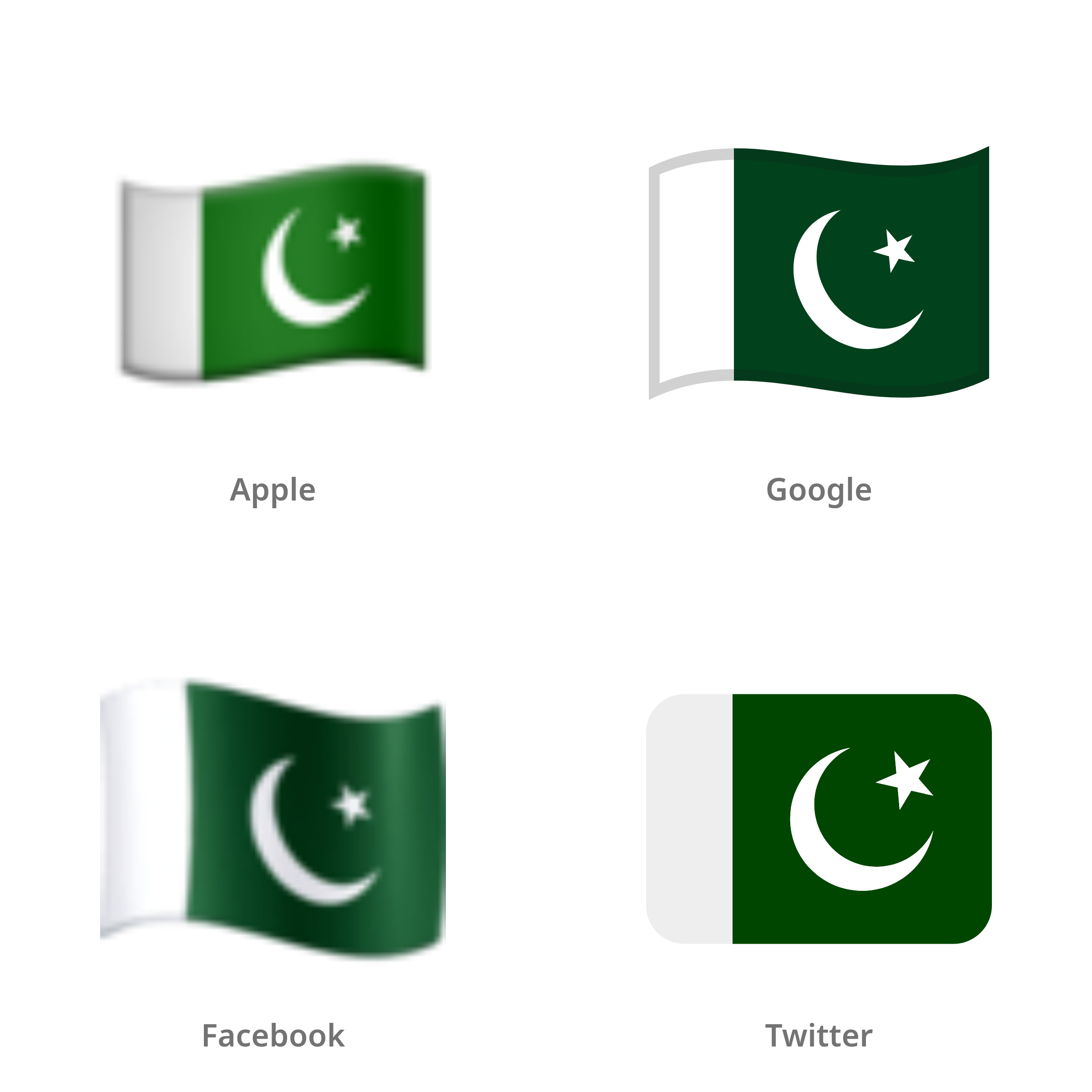 De emoji vlag: Pakistan in Apple-, Google-, Facebook- en Twitter-stijl
