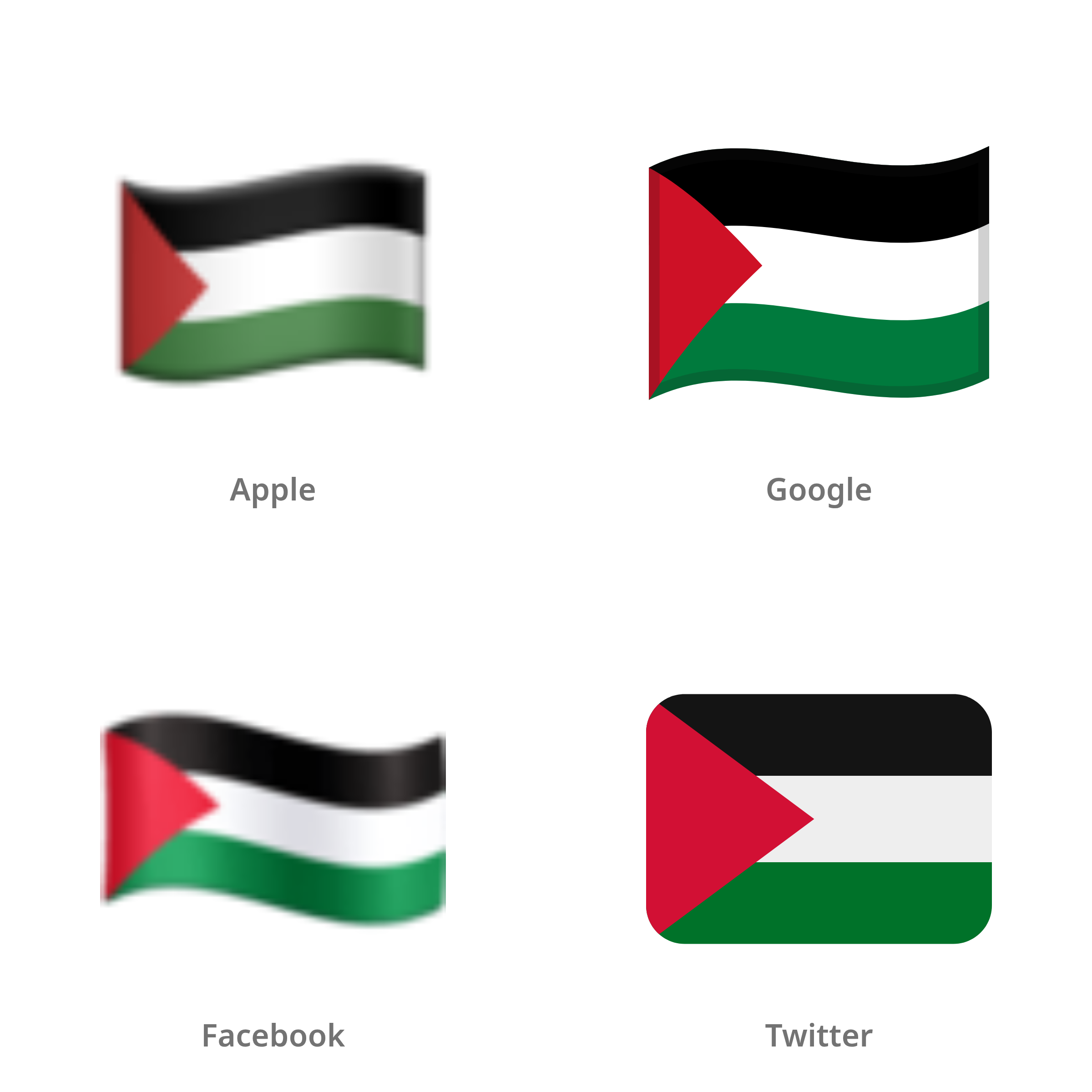 De emoji vlag: Palestijnse gebieden in Apple-, Google-, Facebook- en Twitter-stijl