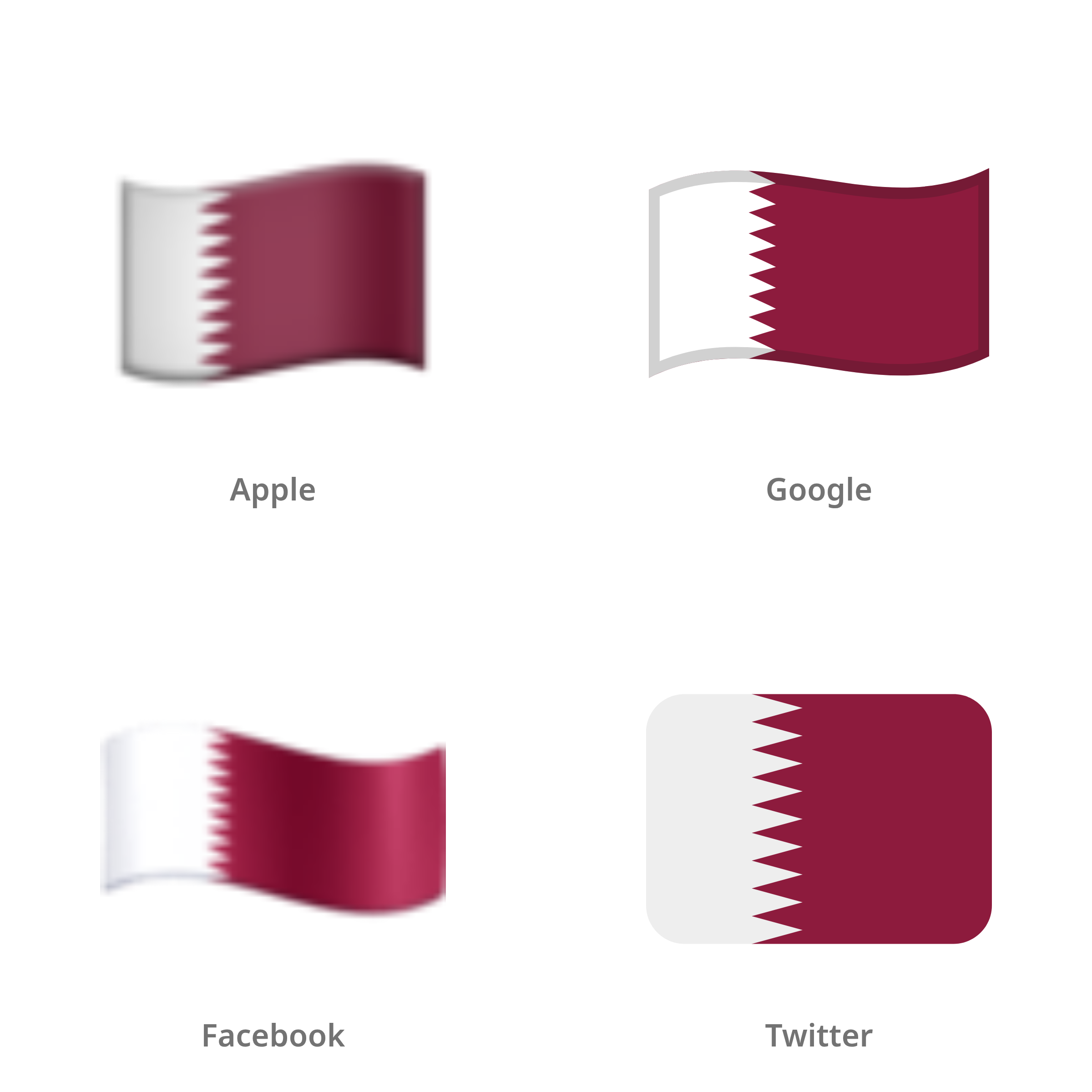 De emoji vlag: Qatar in Apple-, Google-, Facebook- en Twitter-stijl