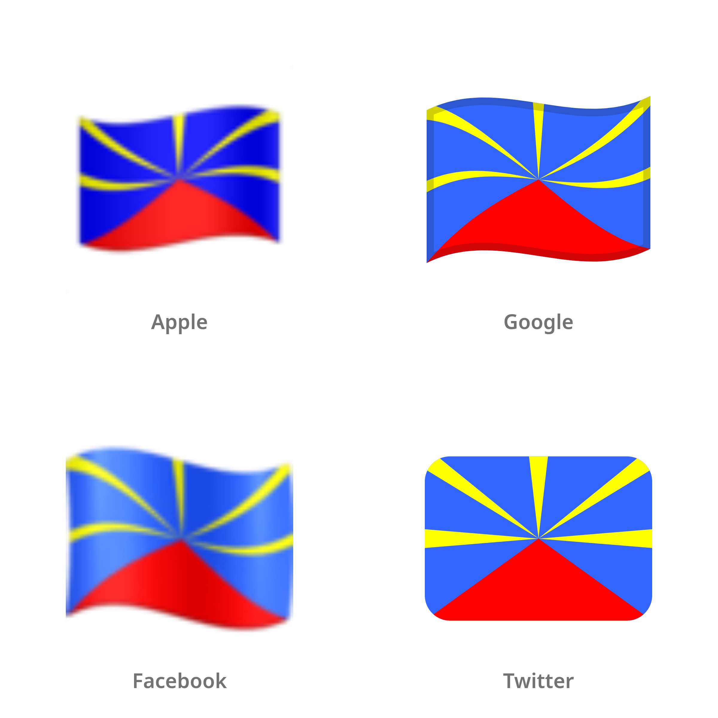 De emoji vlag: Réunion in Apple-, Google-, Facebook- en Twitter-stijl