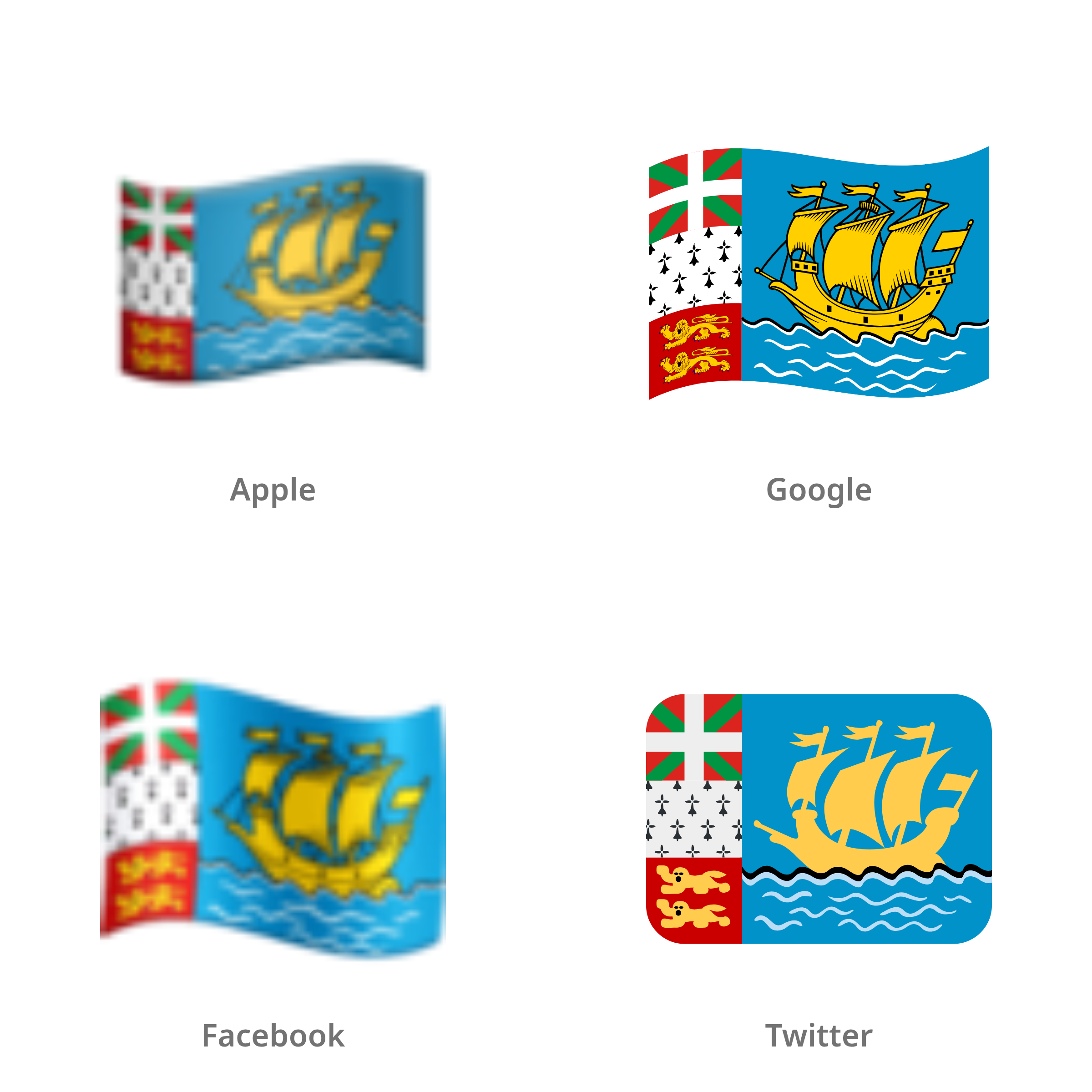 De emoji vlag: Saint-Pierre en Miquelon in Apple-, Google-, Facebook- en Twitter-stijl
