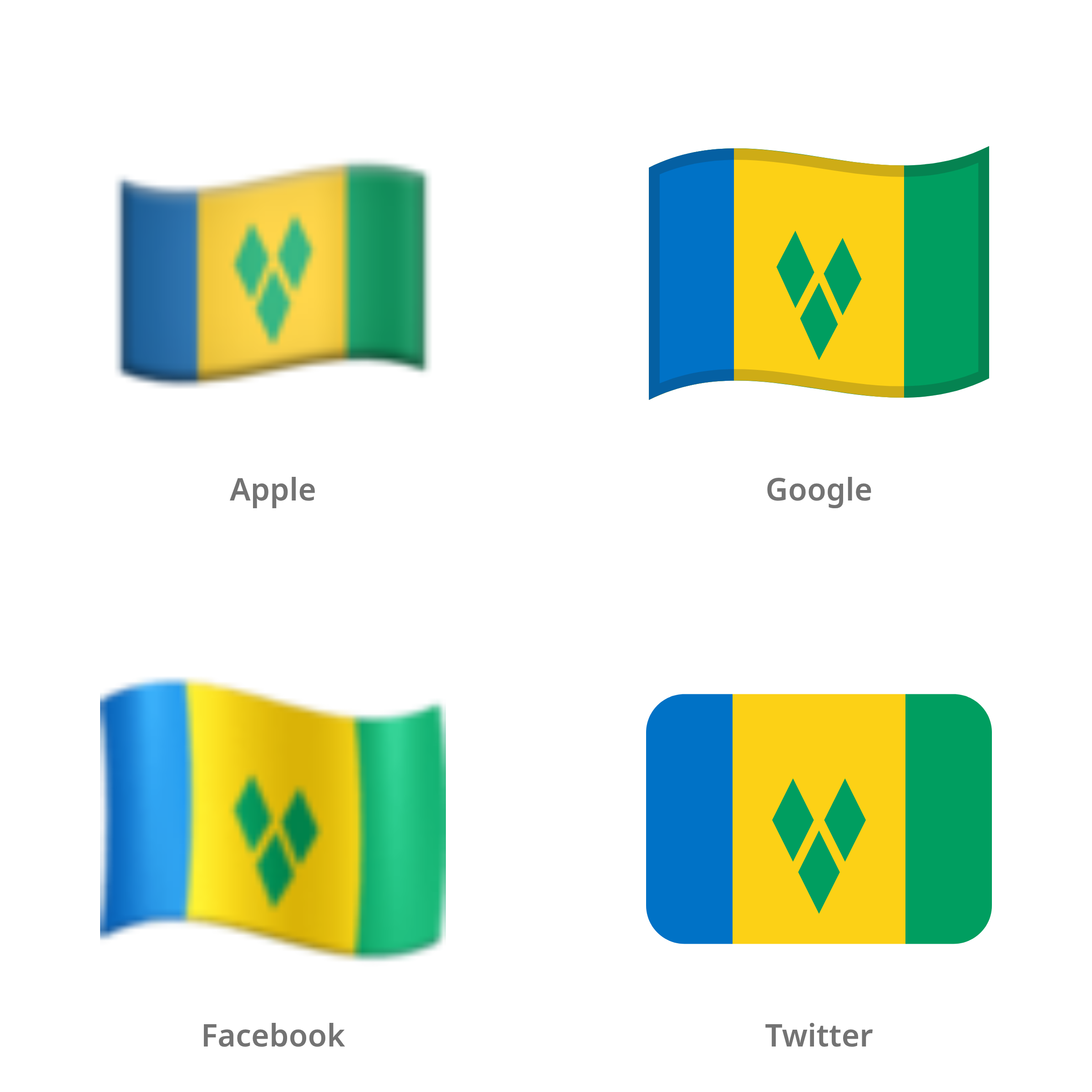 De emoji vlag: Saint Vincent en de Grenadines in Apple-, Google-, Facebook- en Twitter-stijl