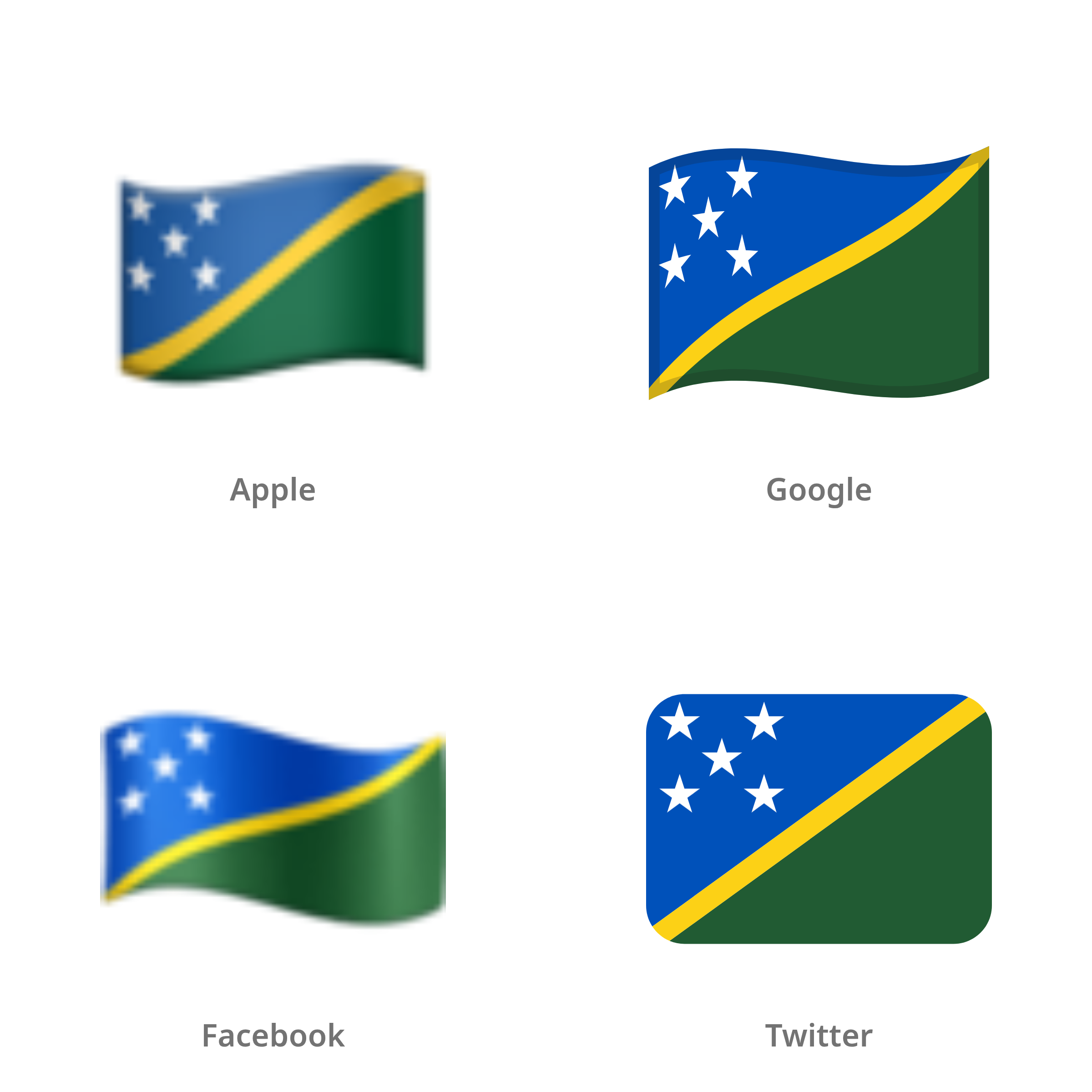 De emoji vlag: Salomonseilanden in Apple-, Google-, Facebook- en Twitter-stijl