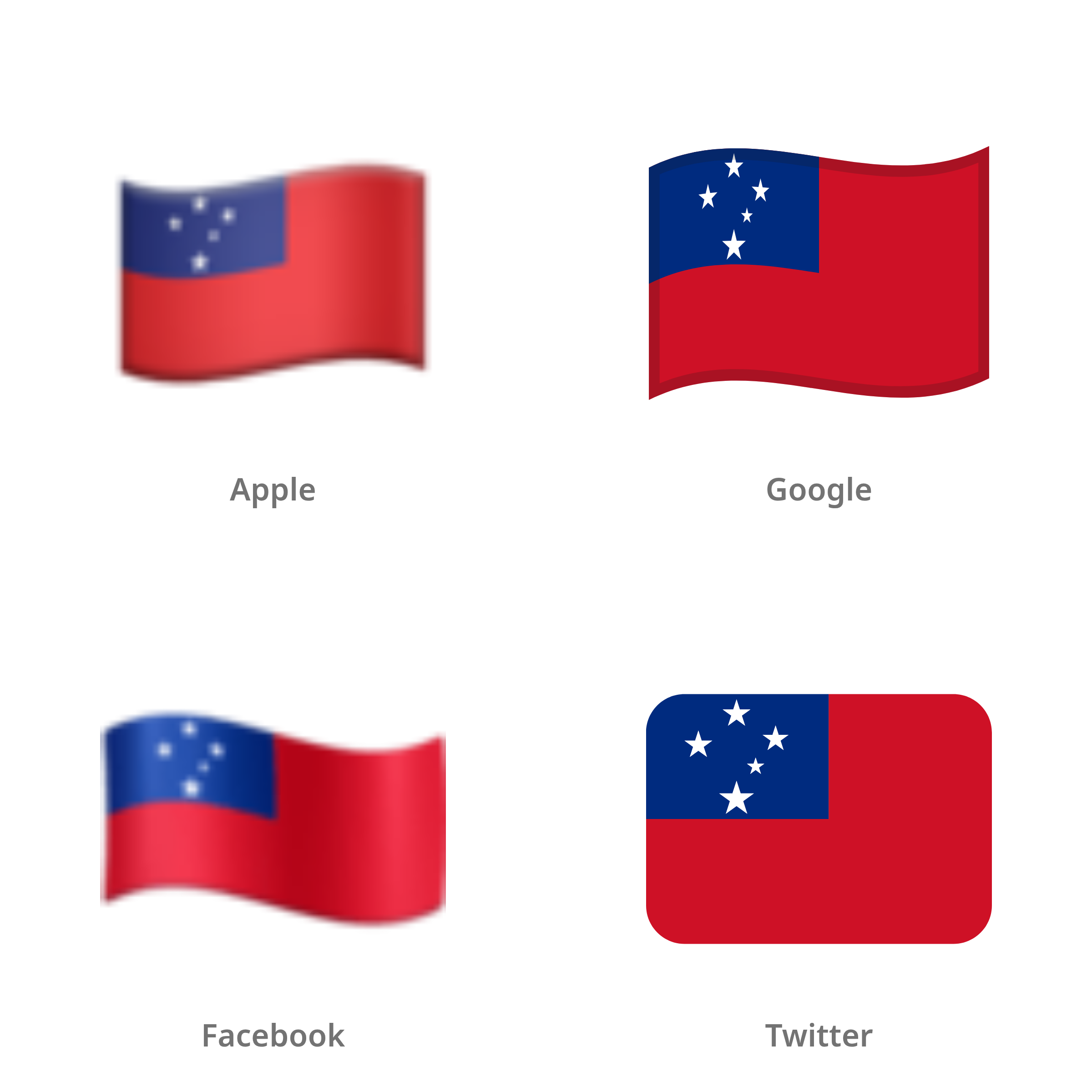 De emoji vlag: Samoa in Apple-, Google-, Facebook- en Twitter-stijl