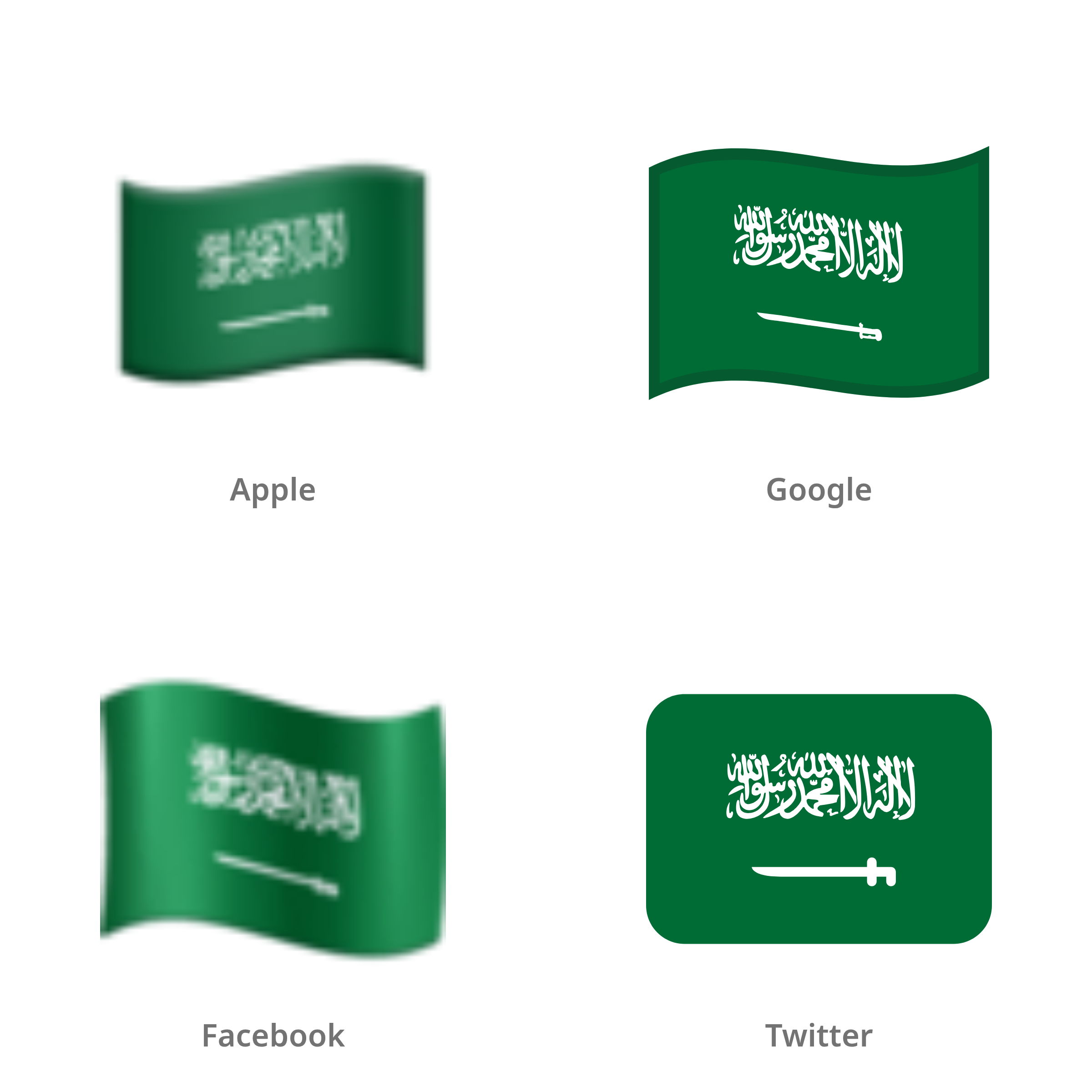 De emoji vlag: Saoedi-Arabië in Apple-, Google-, Facebook- en Twitter-stijl