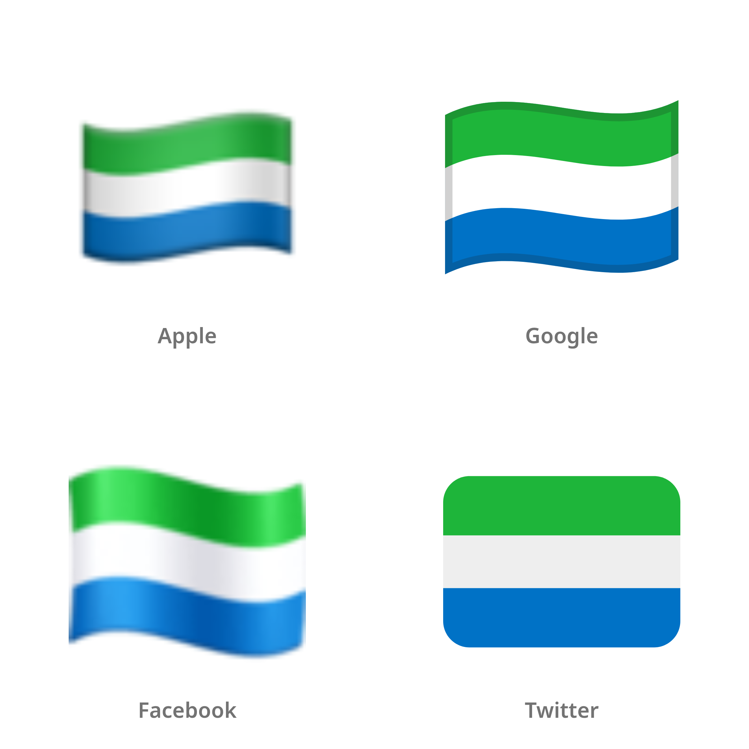 De emoji vlag: Sierra Leone in Apple-, Google-, Facebook- en Twitter-stijl