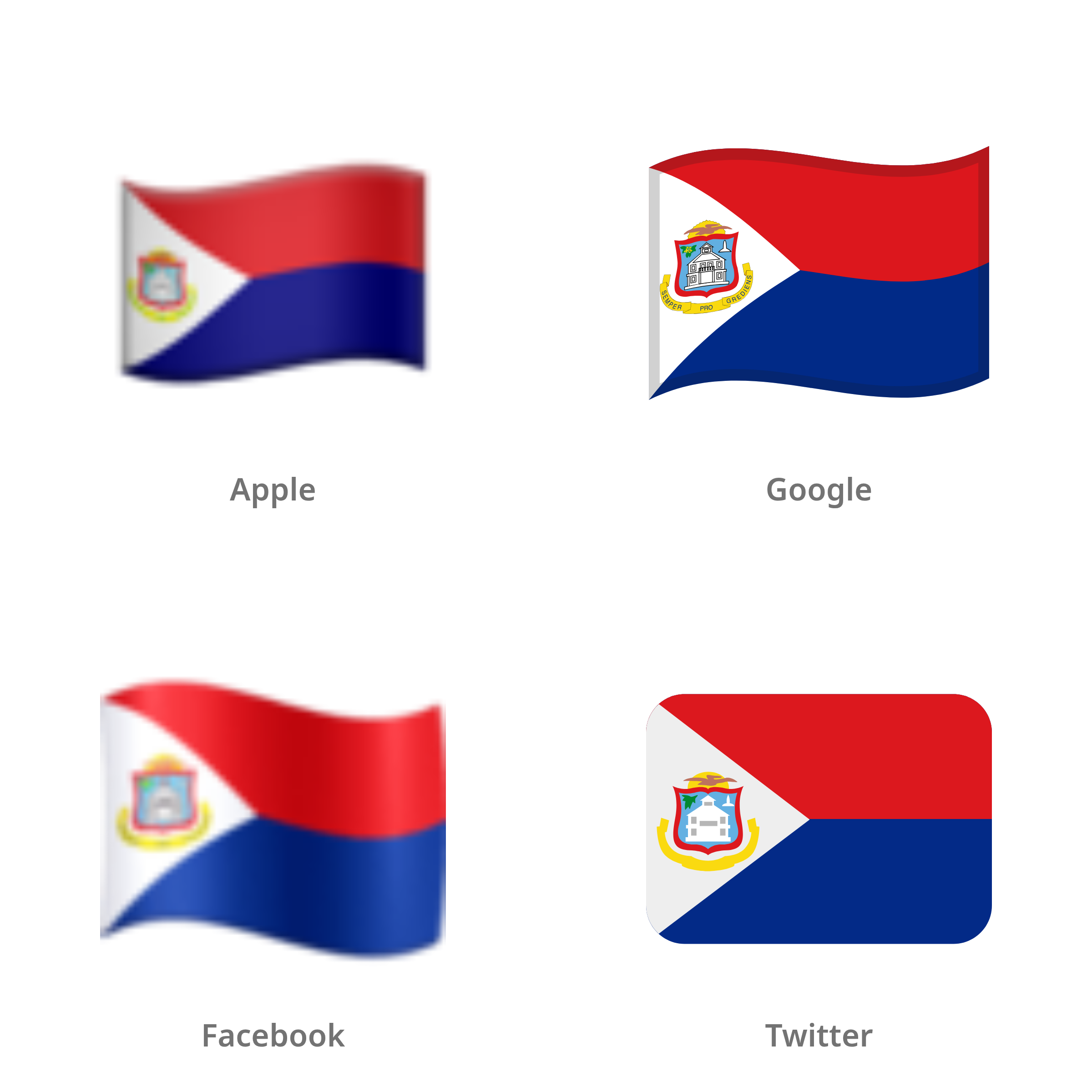 De emoji vlag: Sint-Maarten in Apple-, Google-, Facebook- en Twitter-stijl