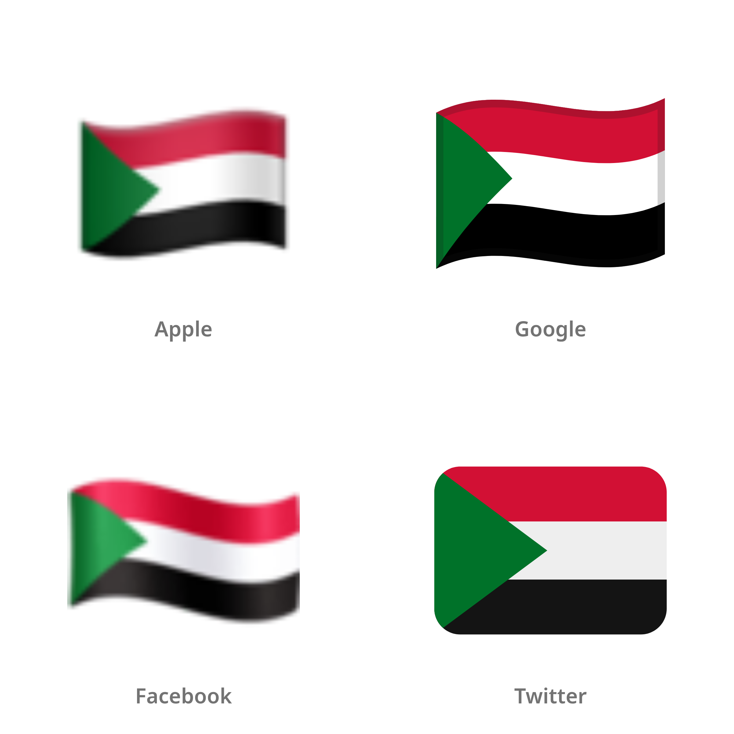 De emoji vlag: Soedan in Apple-, Google-, Facebook- en Twitter-stijl