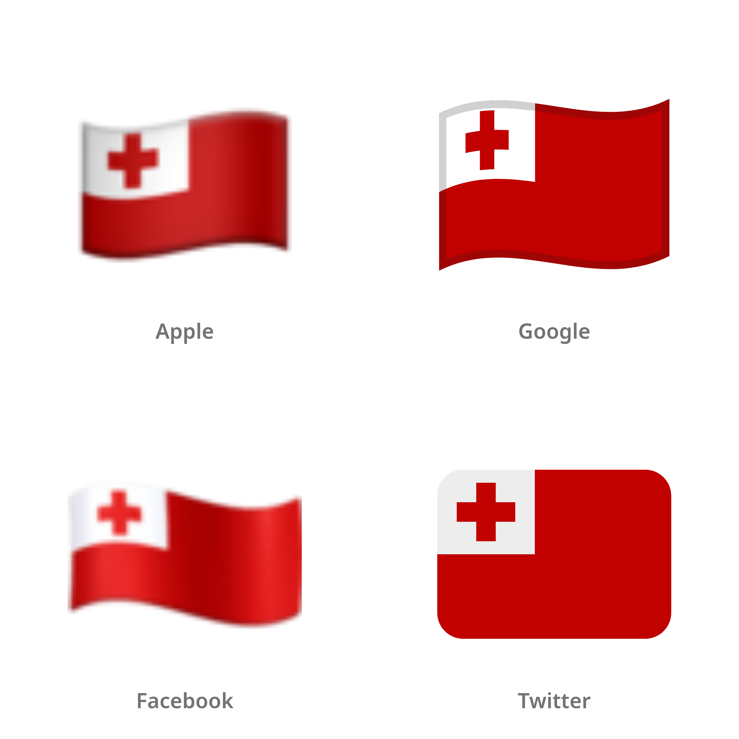 De emoji vlag: Tonga in Apple-, Google-, Facebook- en Twitter-stijl