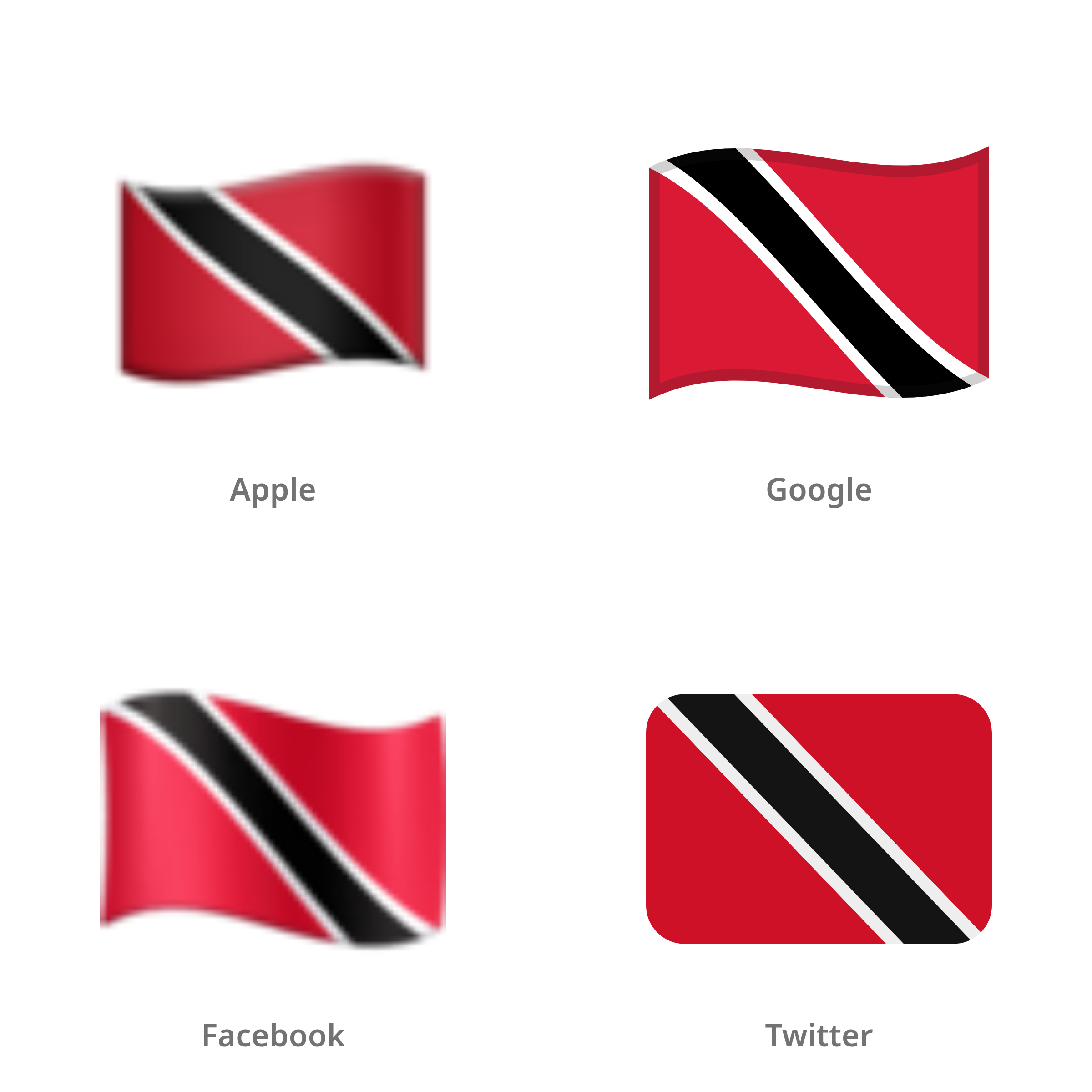De emoji vlag: Trinidad en Tobago in Apple-, Google-, Facebook- en Twitter-stijl