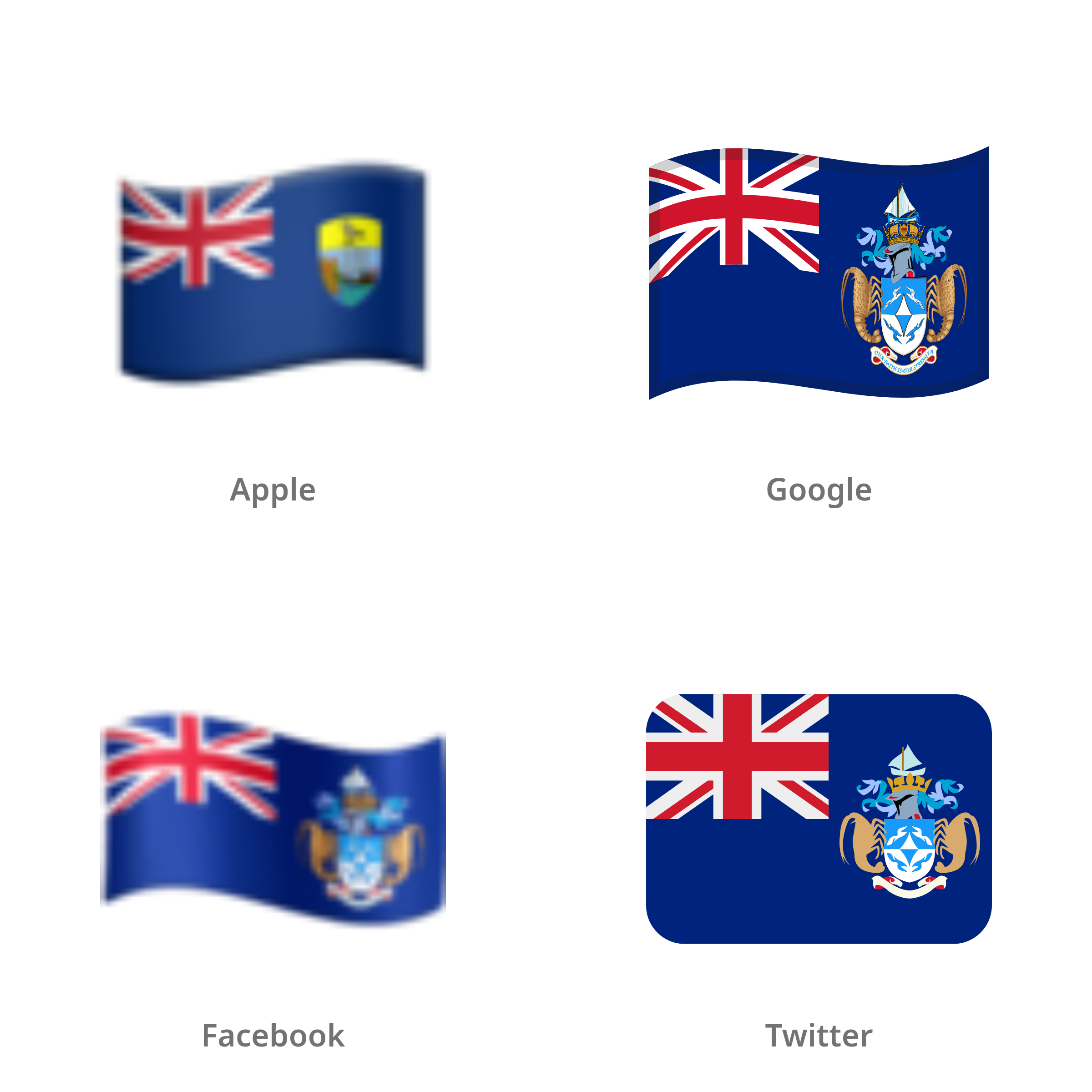 De emoji vlag: Tristan da Cunha in Apple-, Google-, Facebook- en Twitter-stijl