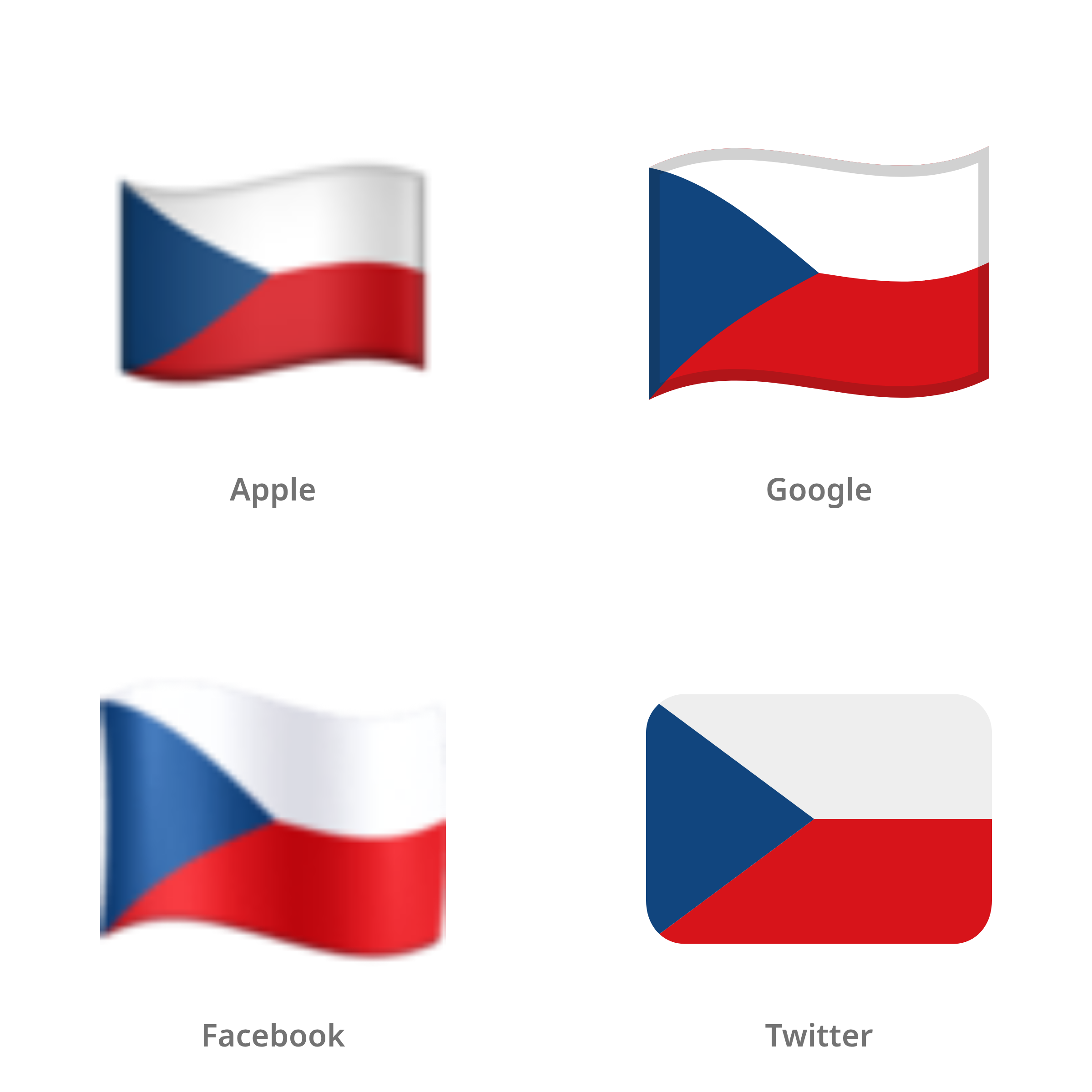 De emoji vlag: Tsjechië in Apple-, Google-, Facebook- en Twitter-stijl