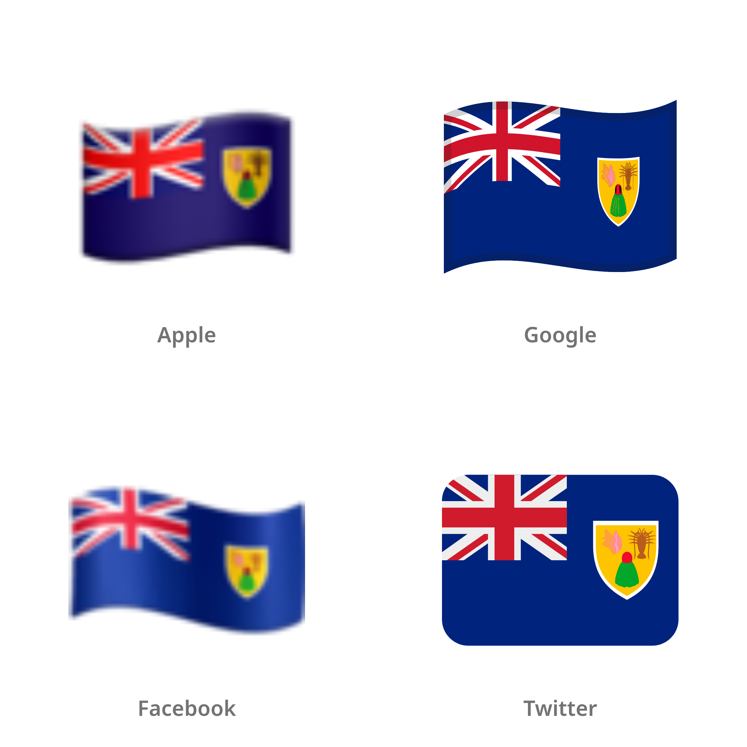 De emoji vlag: Turks- en Caicoseilanden in Apple-, Google-, Facebook- en Twitter-stijl