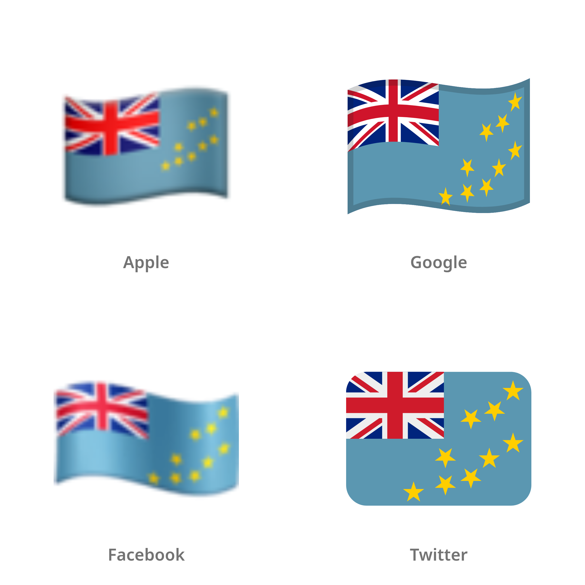 De emoji vlag: Tuvalu in Apple-, Google-, Facebook- en Twitter-stijl
