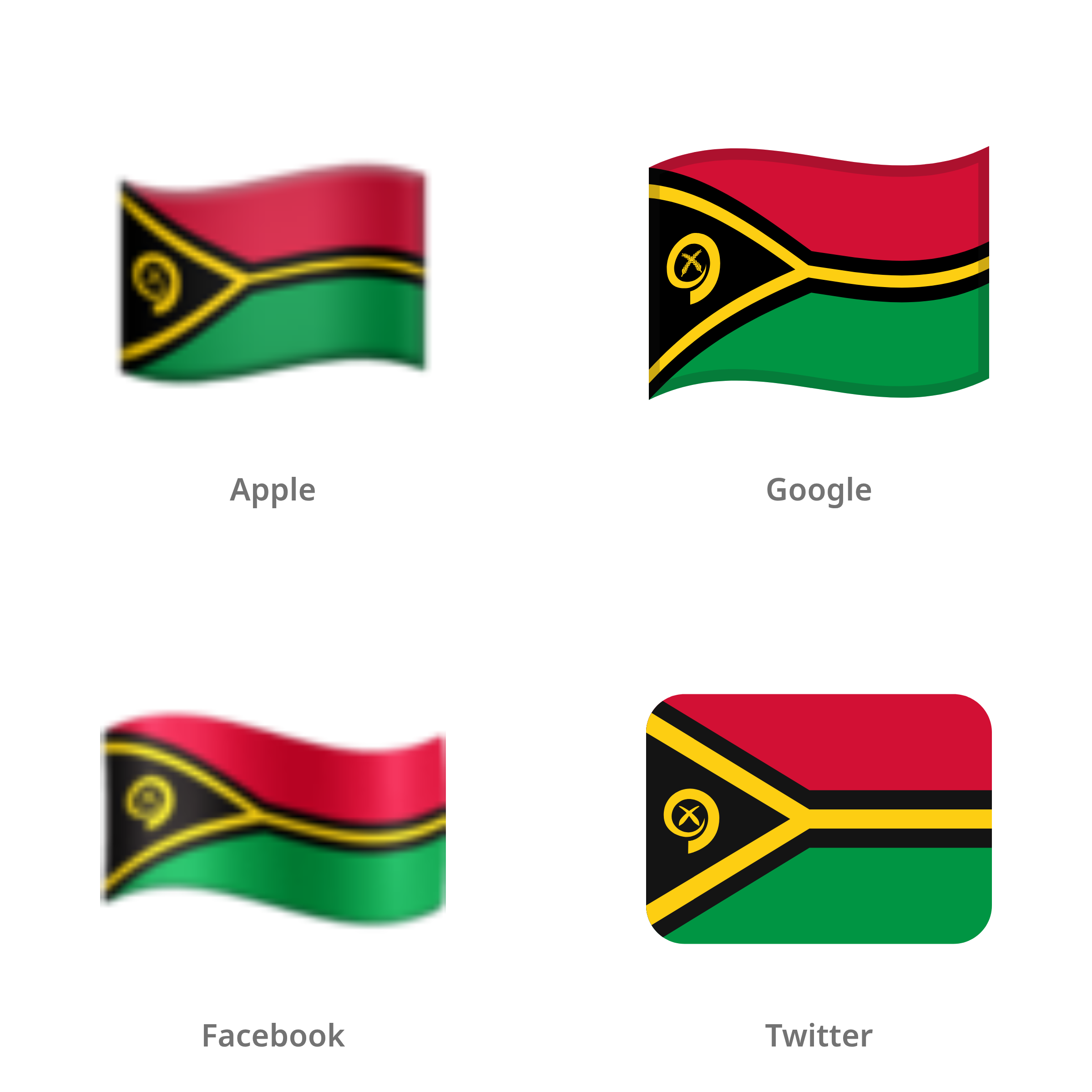 De emoji vlag: Vanuatu in Apple-, Google-, Facebook- en Twitter-stijl