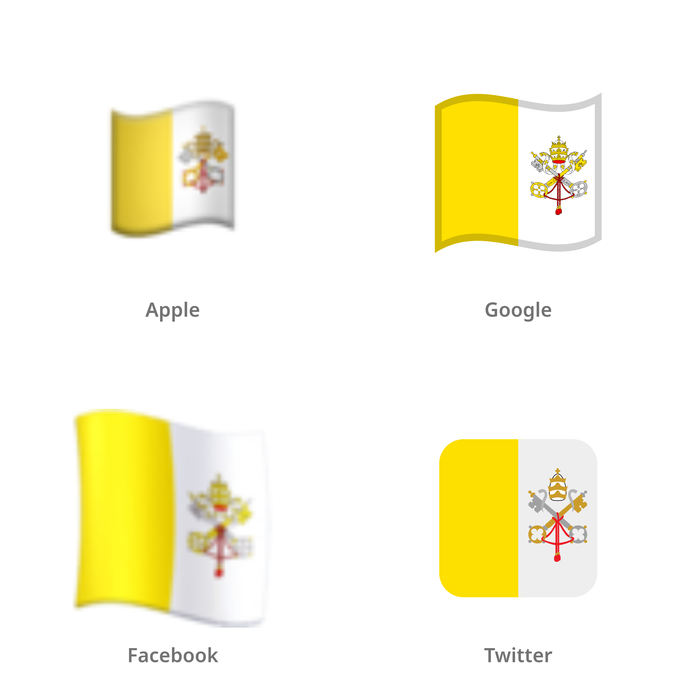 De emoji vlag: Vaticaanstad in Apple-, Google-, Facebook- en Twitter-stijl