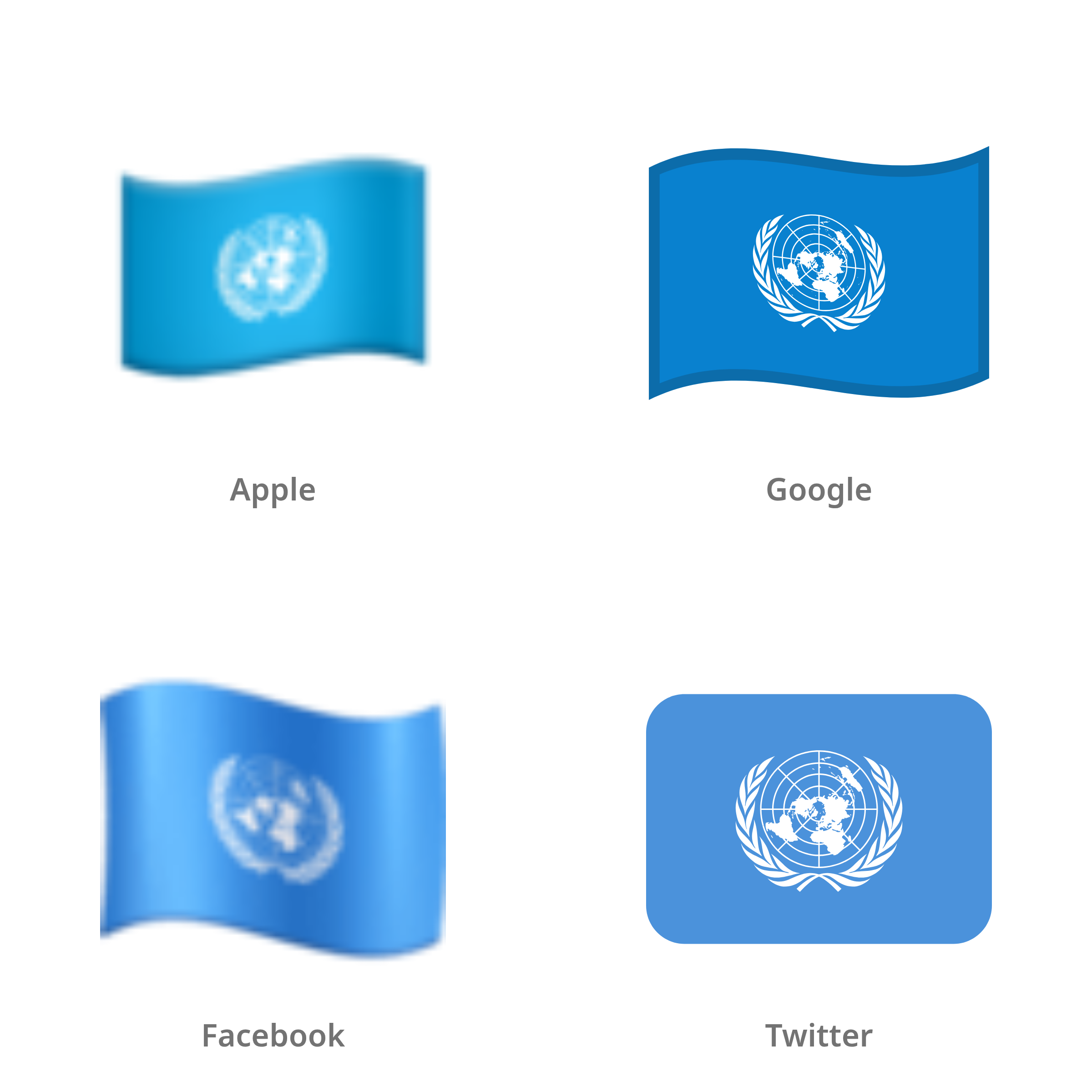 De emoji vlag: Verenigde Naties in Apple-, Google-, Facebook- en Twitter-stijl