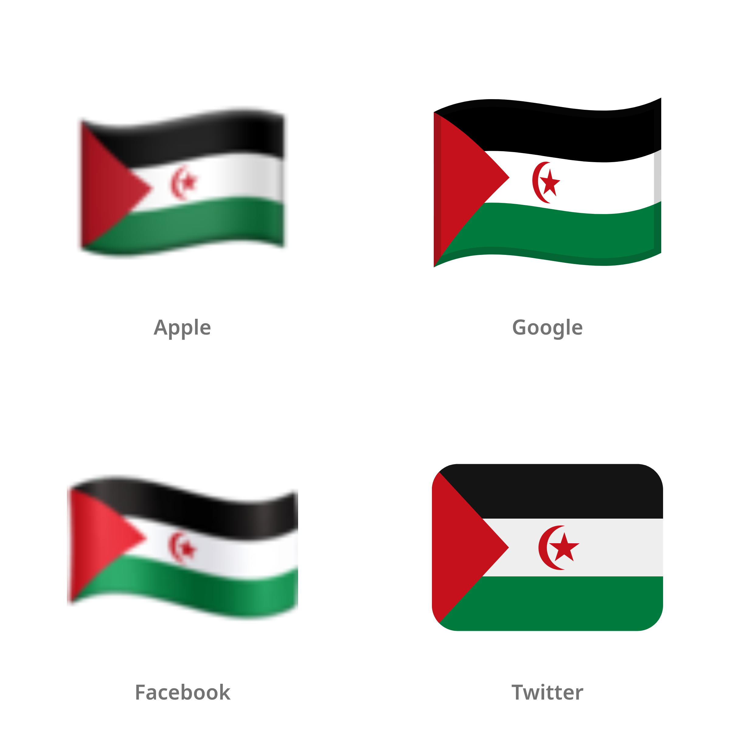 De emoji vlag: Westelijke Sahara in Apple-, Google-, Facebook- en Twitter-stijl