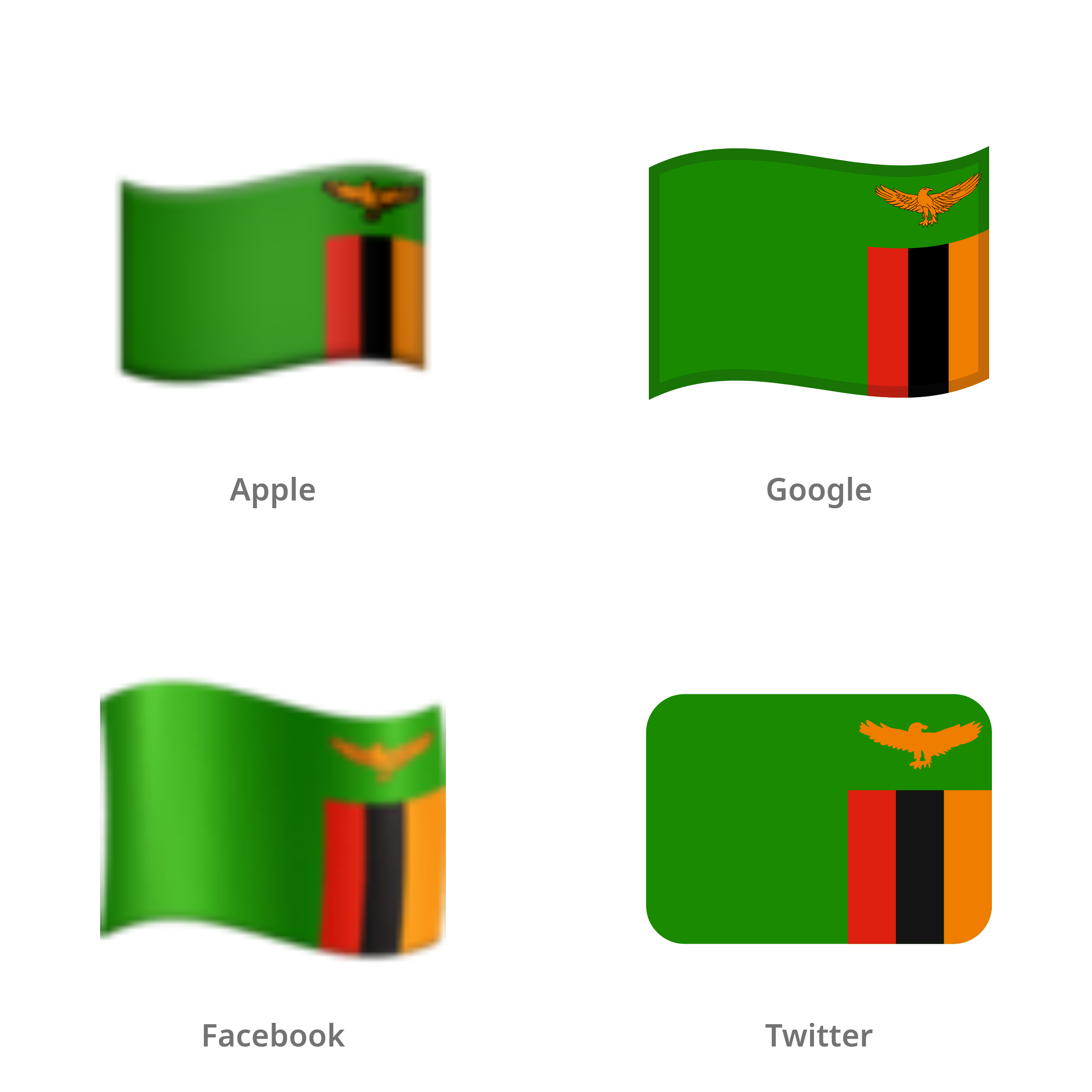 De emoji vlag: Zambia in Apple-, Google-, Facebook- en Twitter-stijl