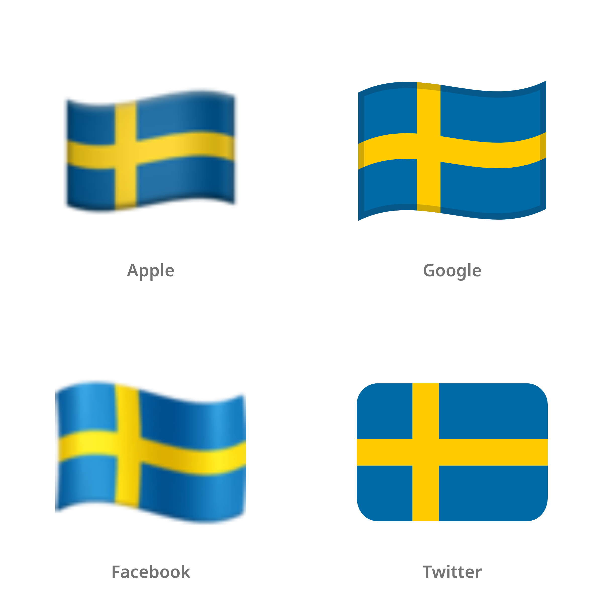 De emoji vlag: Zweden in Apple-, Google-, Facebook- en Twitter-stijl