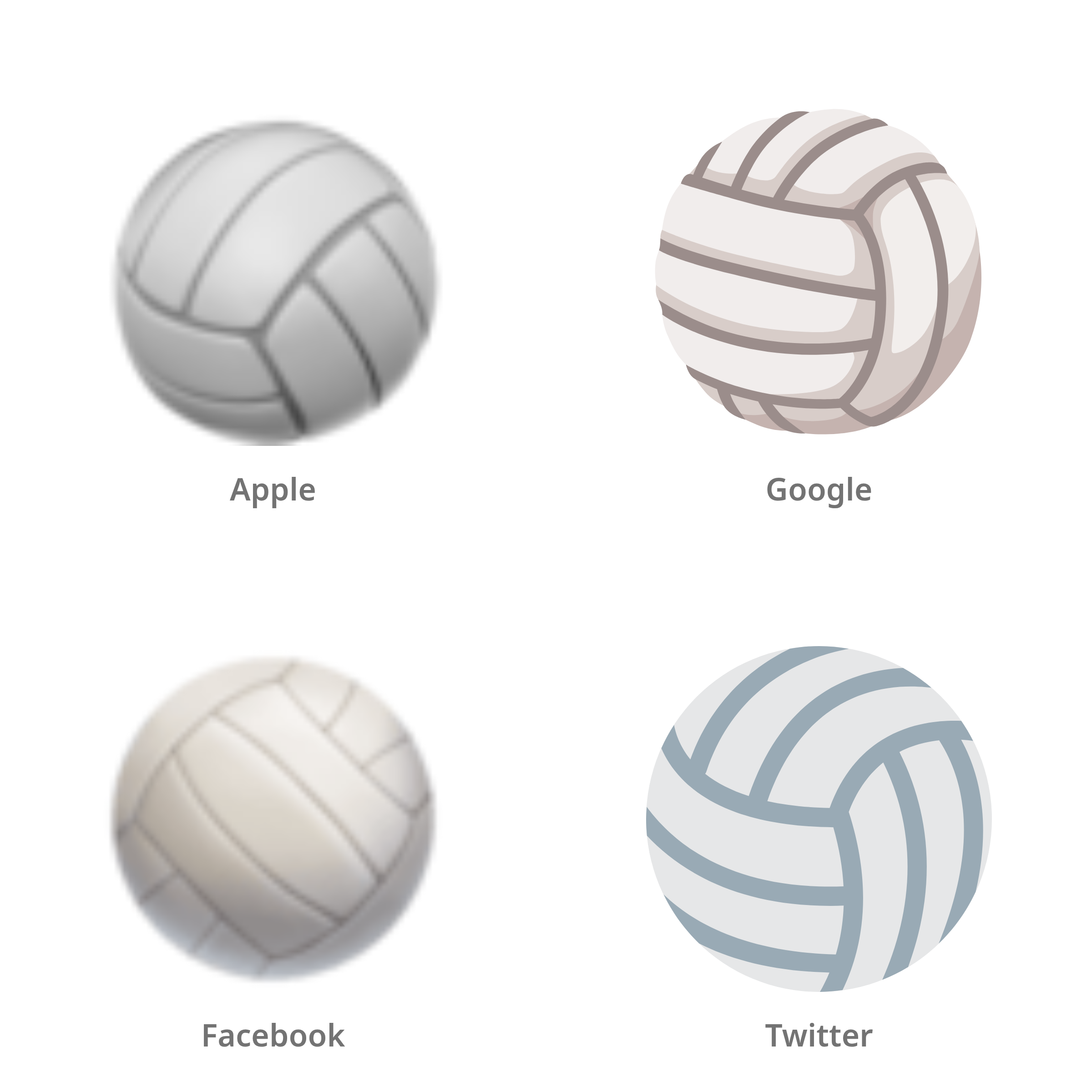 De emoji volleybal in Apple-, Google-, Facebook- en Twitter-stijl