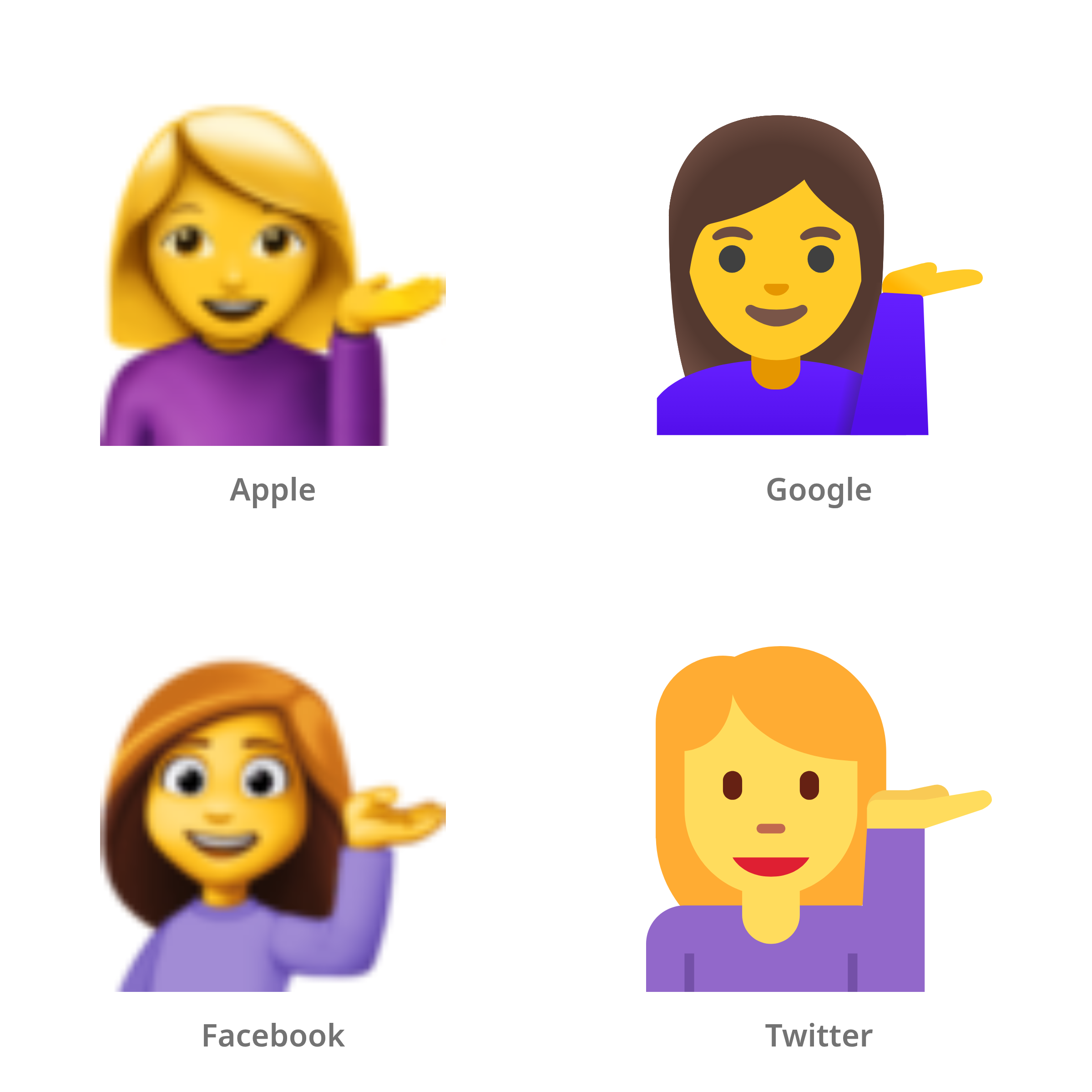 De emoji vrouw achter informatiebalie in Apple-, Google-, Facebook- en Twitter-stijl
