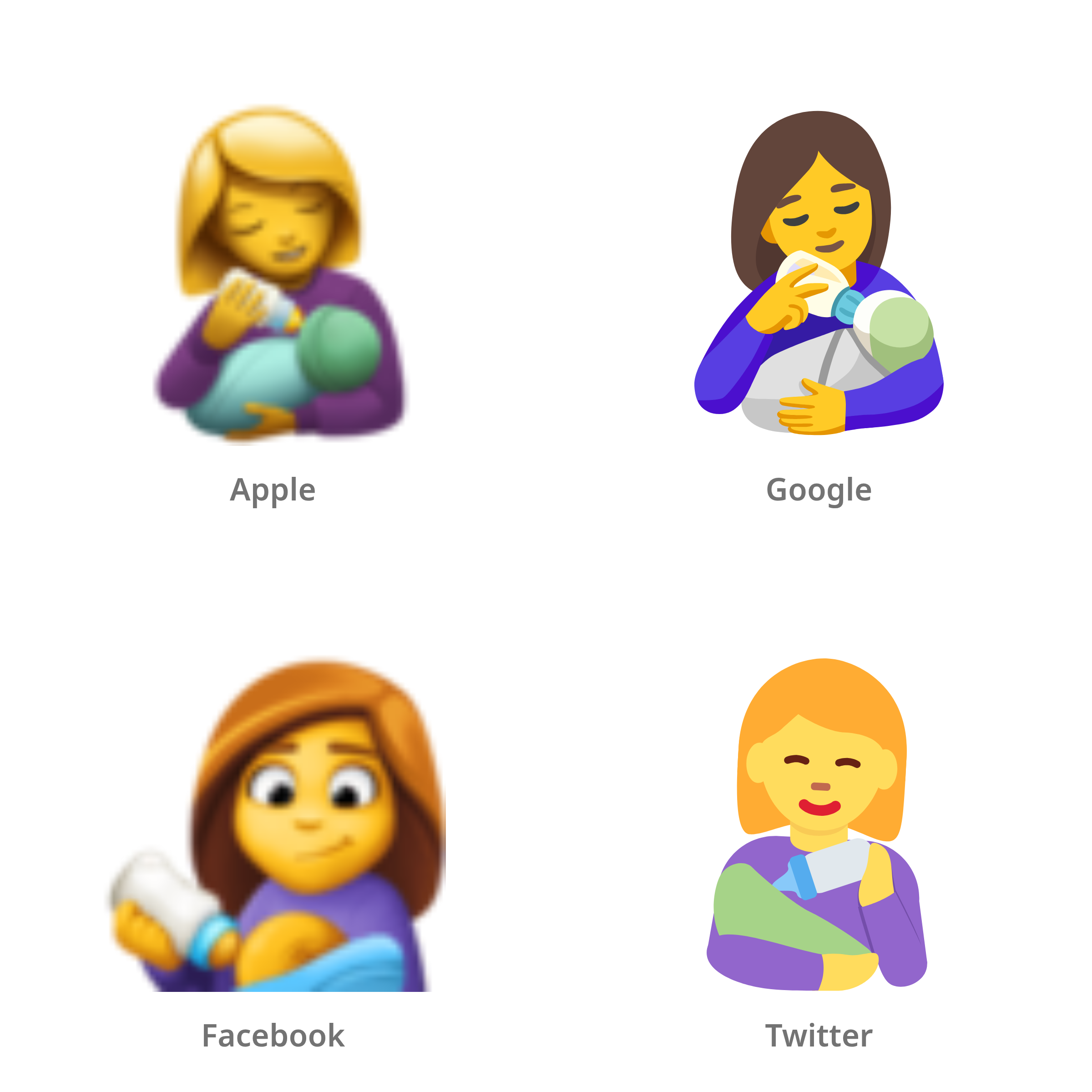 De emoji vrouw die een baby voedt in Apple-, Google-, Facebook- en Twitter-stijl